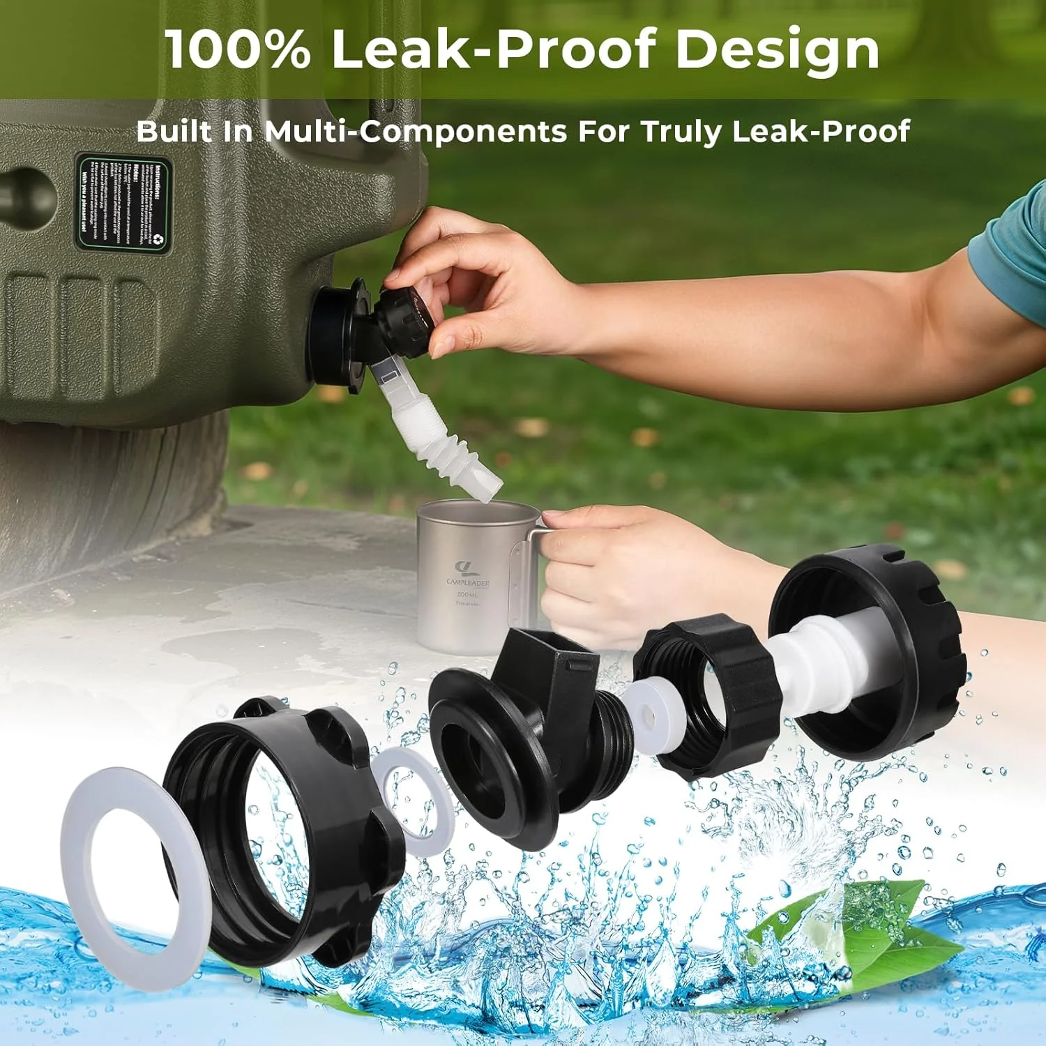 ظرف آب 5 گالنی هانایو با شیر، مخزن آب بدون BPA به همراه کیف ابزار، تانکر آب قابل حمل برای ذخیره آب اضطراری، مناسب برای پیاده‌روی، کمپینگ، پیک نیک و مصارف خانگی