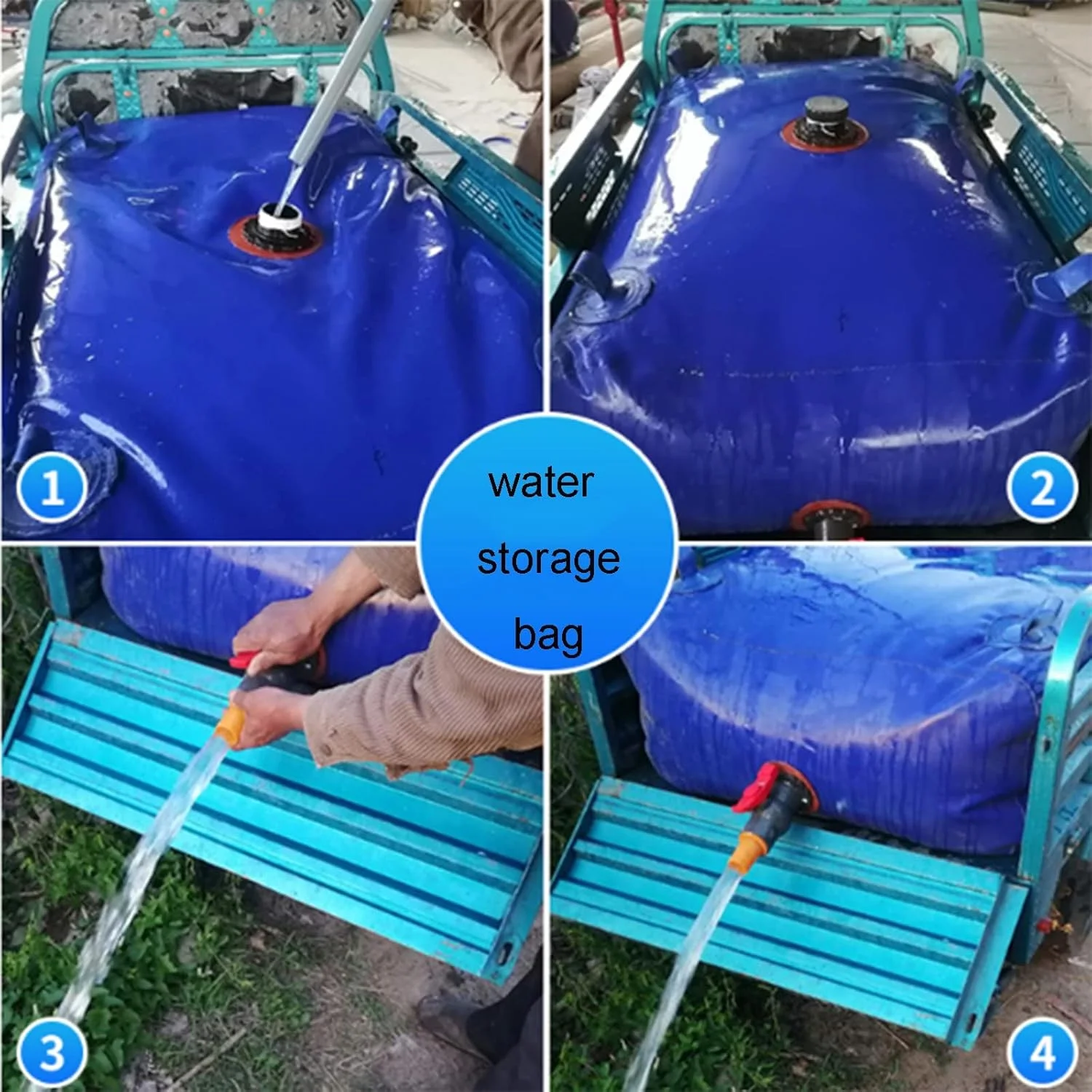 مخزن آب تاشو با ظرفیت بالا برای فضای باز، مخزن ذخیره آب انعطاف پذیر با شیر روشن-خاموش، برای ذخیره آب کشاورزی (رنگ: آبی، اندازه: 1.8X1.2X0.7 متر (1500 لیتر))