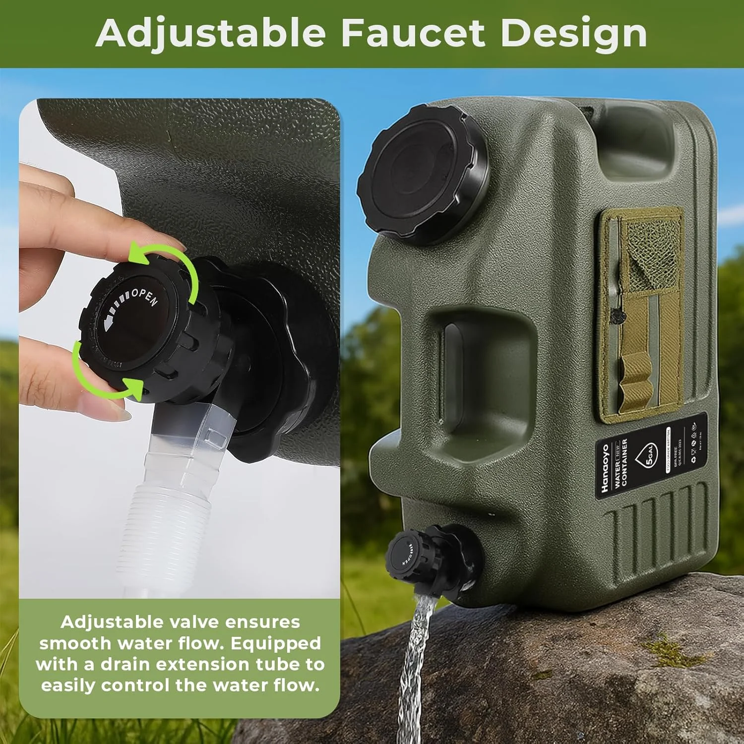 ظرف آب 5 گالنی هانایو با شیر، مخزن آب بدون BPA به همراه کیف ابزار، تانکر آب قابل حمل برای ذخیره آب اضطراری، مناسب برای پیاده‌روی، کمپینگ، پیک نیک و مصارف خانگی