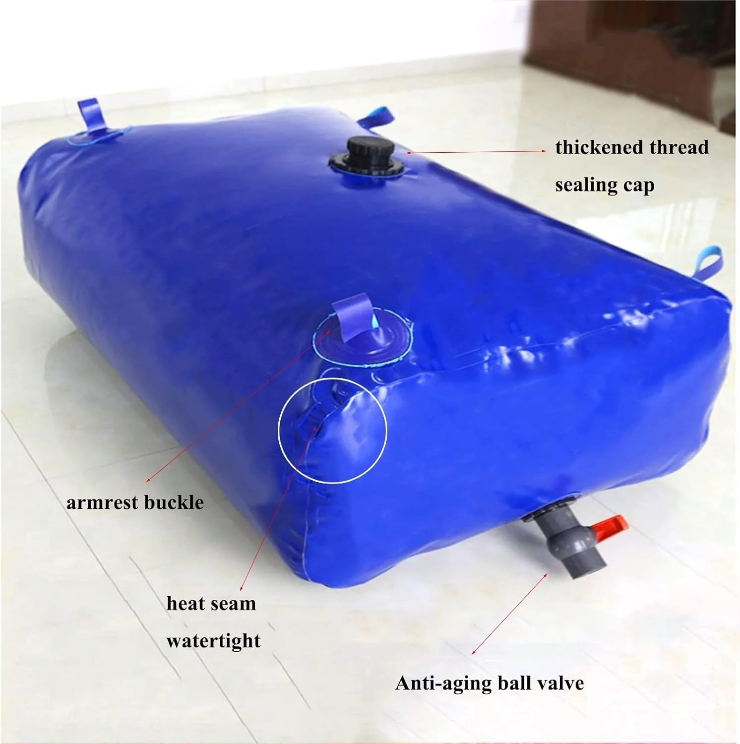 مخزن آب تاشو با ظرفیت بالا برای فضای باز، با شیر روشن/خاموش، کیسه آب نرم تاشو برای خشکسالی، مخزن ذخیره آب اضطراری قابل حمل WMEIE (رنگ: آبی، اندازه: 2X1.5X0.7m(2000L))