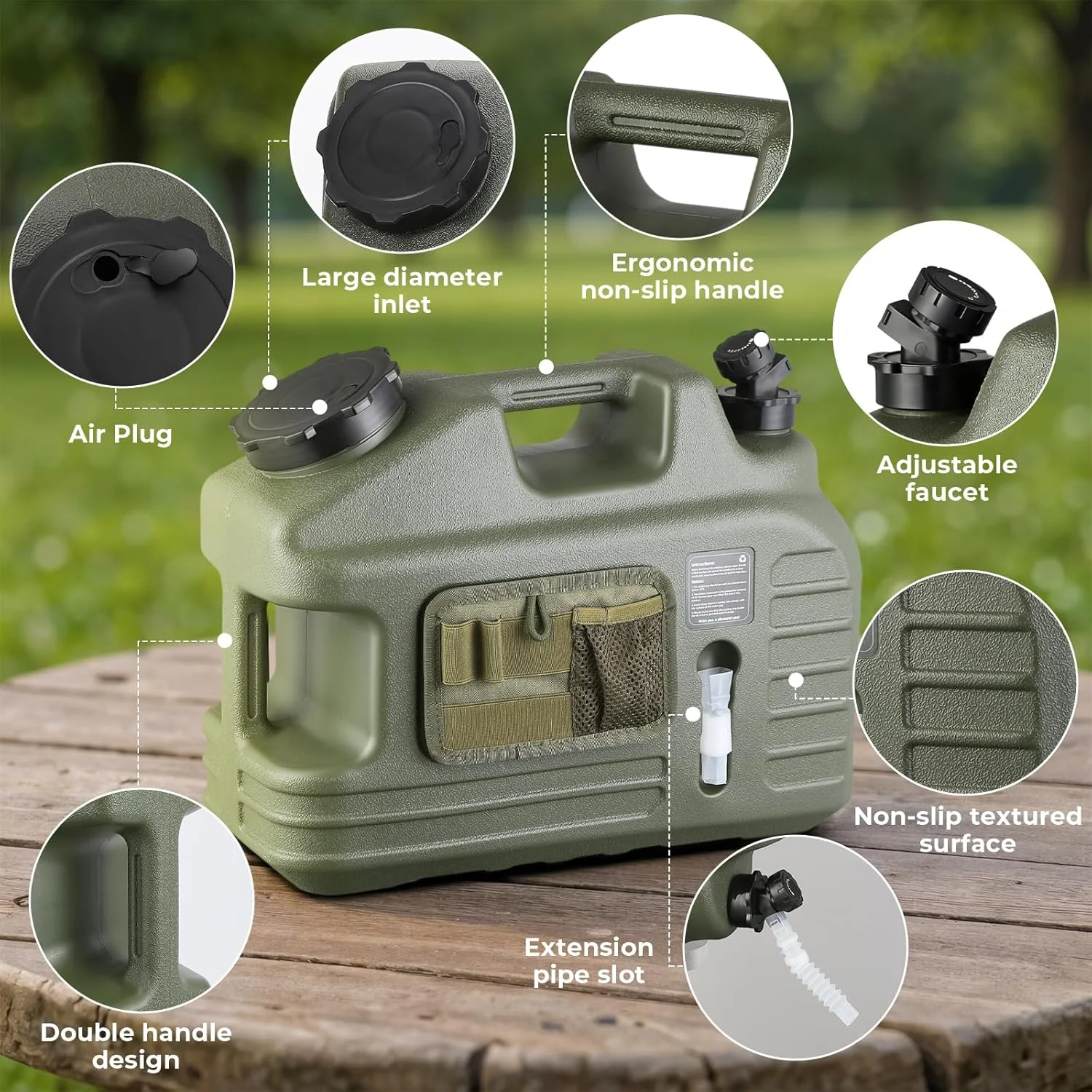ظرف آب 5 گالنی هانایو با شیر، مخزن آب بدون BPA به همراه کیف ابزار، تانکر آب قابل حمل برای ذخیره آب اضطراری، مناسب برای پیاده‌روی، کمپینگ، پیک نیک و مصارف خانگی