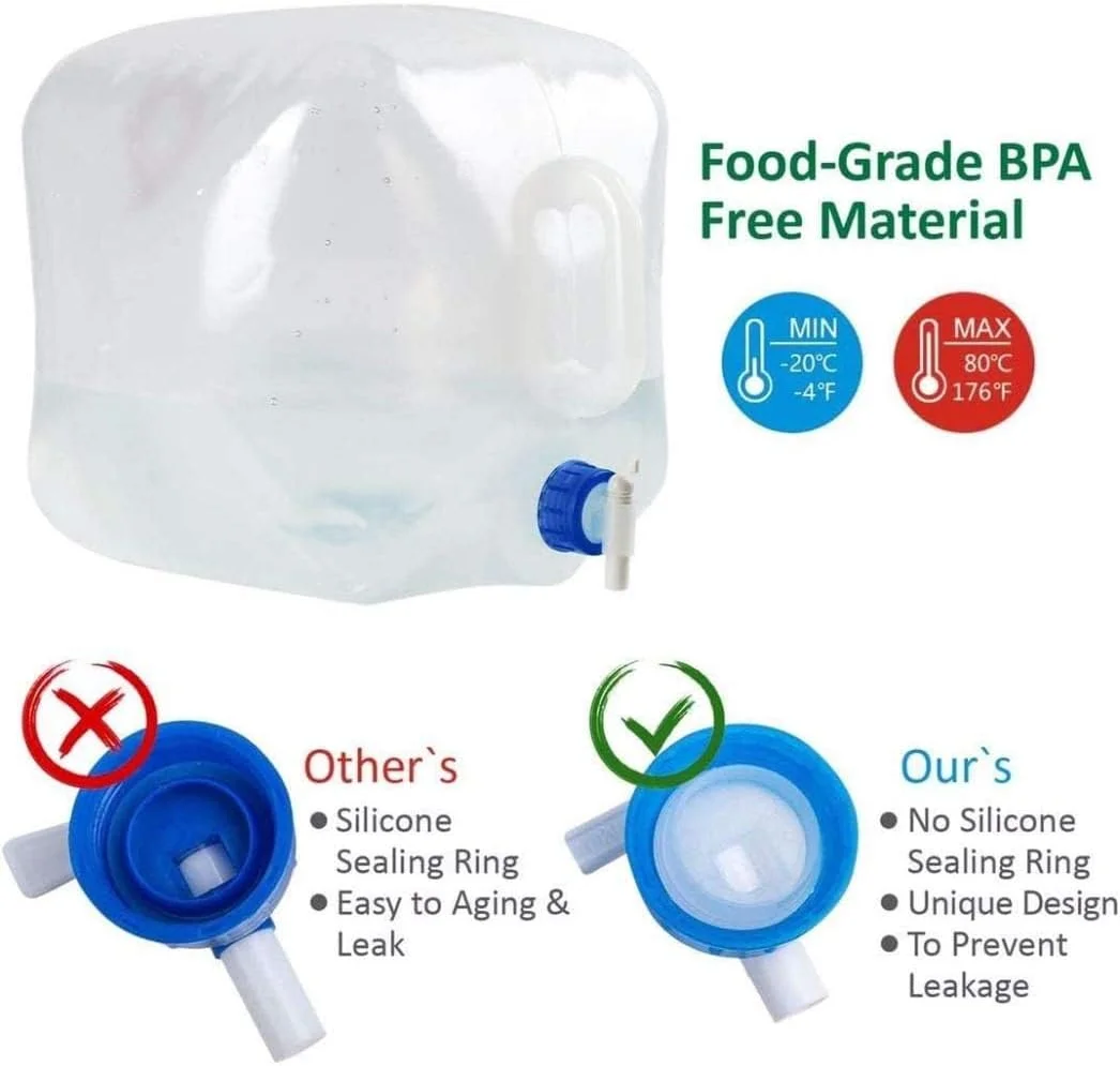 ظرف آب تاشو اینو استیج، بسته 2 عددی، 20 لیتری، قمقمه آب تاشو قابل حمل برای کمپینگ، پیاده روی و فعالیت های خارج از منزل