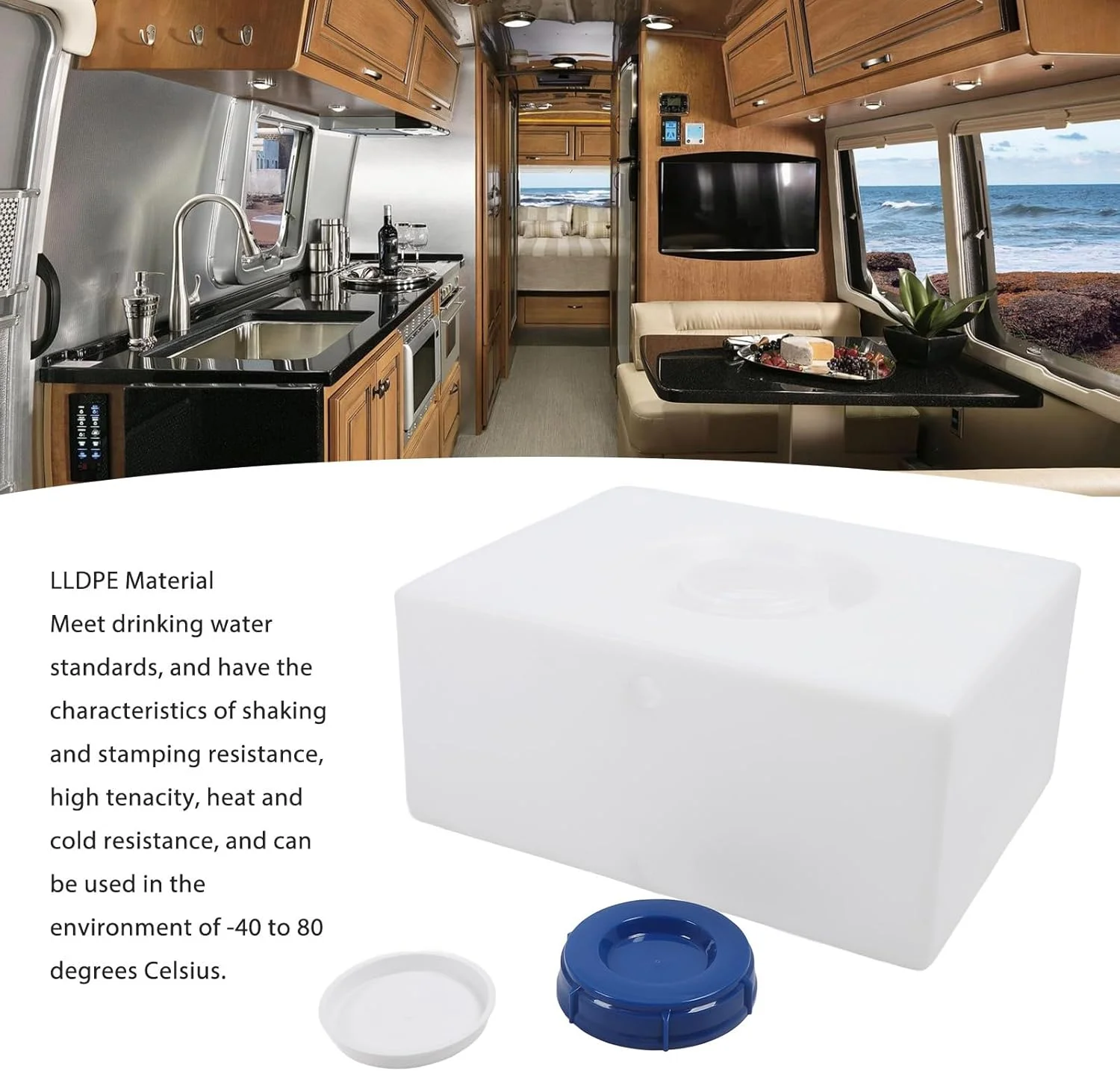 مخزن آب RV جیاوو، مخزن آب شیرین 16 گالنی RV برای آب آشامیدنی و قابل شرب، 56x44x26 سانتی متر، مخزن ذخیره آب شیرین یا خاکستری LLDPE ضد نشت برای تریلر، قایق، قایق تفریحی