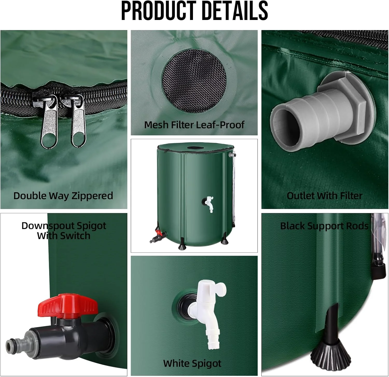 سیستم جمع آوری آب باران تاشو ماتالده - مخزن ذخیره آب قابل حمل 200 لیتری، سیستم جمع آوری آب باران تاشو، مخزن جمع آوری آب با فیلتر، شیرها و کیت سرریز