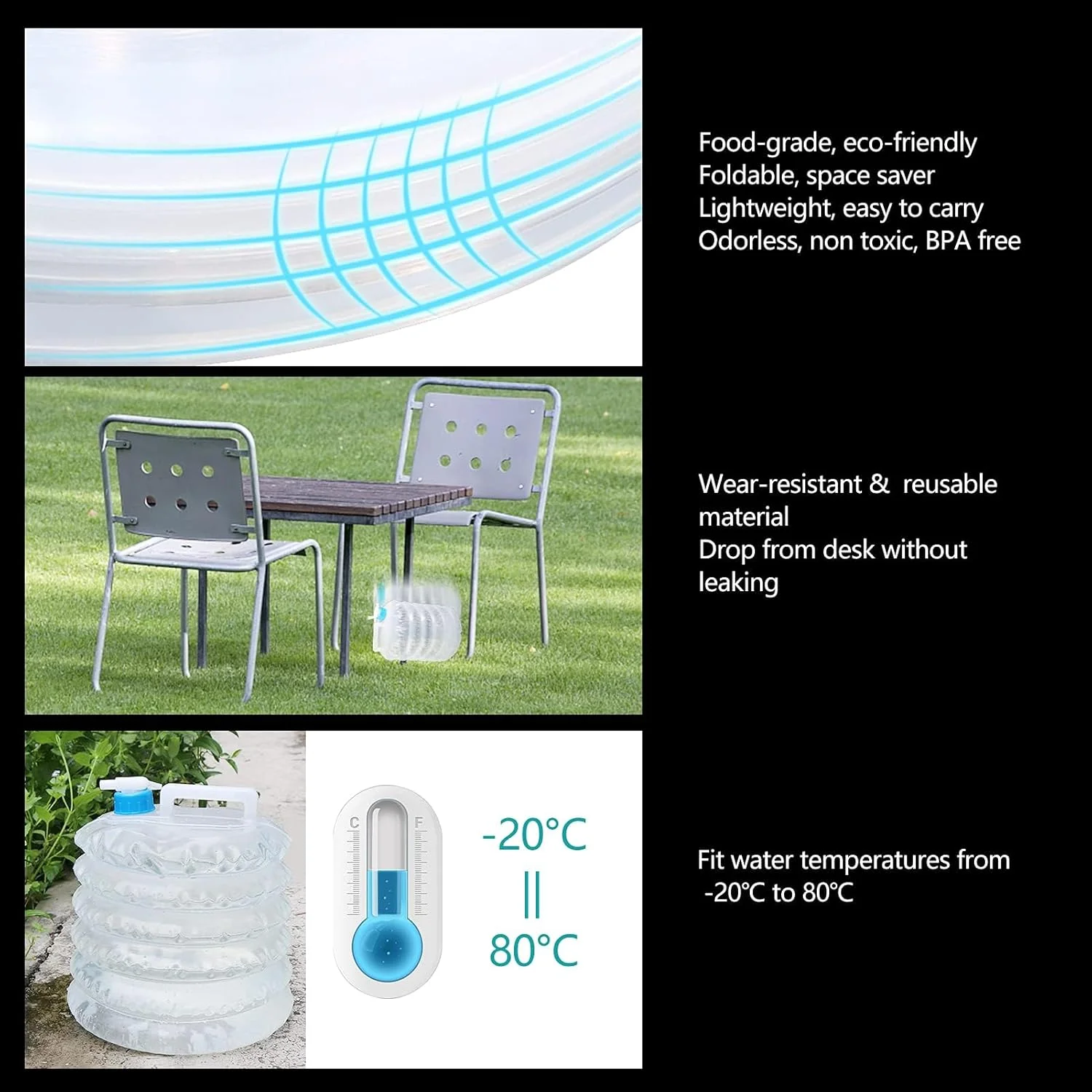 مخزن تاشو آب KASTWAVE، بسته 2 عددی 5 و 10 لیتری، ظروف آب کمپینگ بدون BPA با شیر برای پیاده روی، کوهنوردی، ماهیگیری، مسافرت و پیک نیک