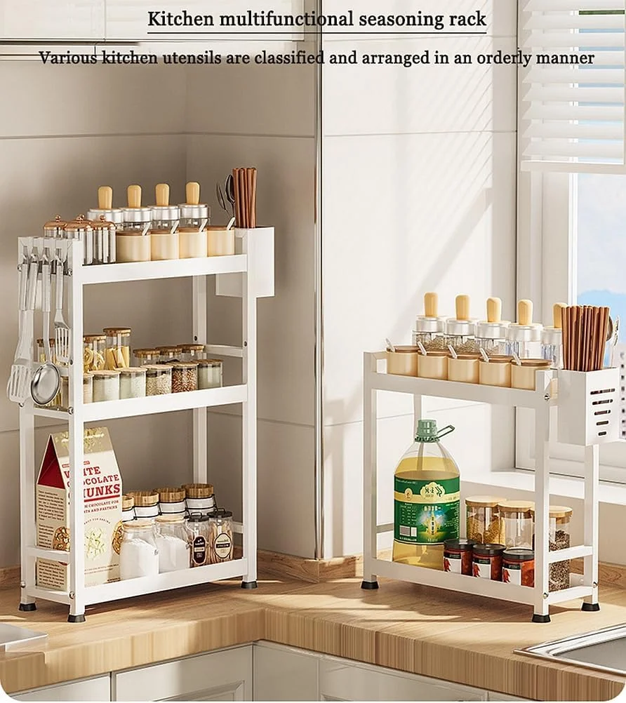 قفسه رومیزی آشپزخانه دو طبقه برای نگهداری قابلمه و ادویه، قفسه سازمان دهنده لوازم جانبی و ادویه جات فولادی کربنی دو لایه (سفید، دو طبقه) قفسه رومیزی آشپزخانه دو طبقه برای نگهداری قابلمه و ادویه، قفسه سازمان دهنده لوازم جانبی و ادویه جات فولادی کربنی دو لایه (سفید، دو طبقه)