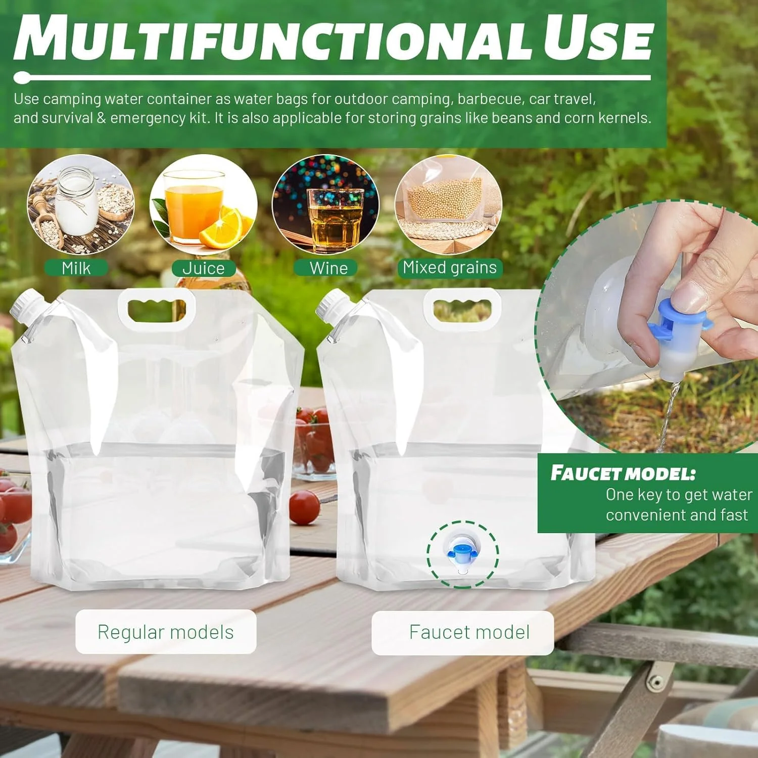 مجموعه ۴ عددی مخزن آب تاشو MAKINGTEC، کیسه آب قابل حمل با شیر، تانکر آب پلاستیکی تاشو، بدون نشتی، ذخیره آب اضطراری برای مسافرت و پیاده روی (۱۰ لیتر)