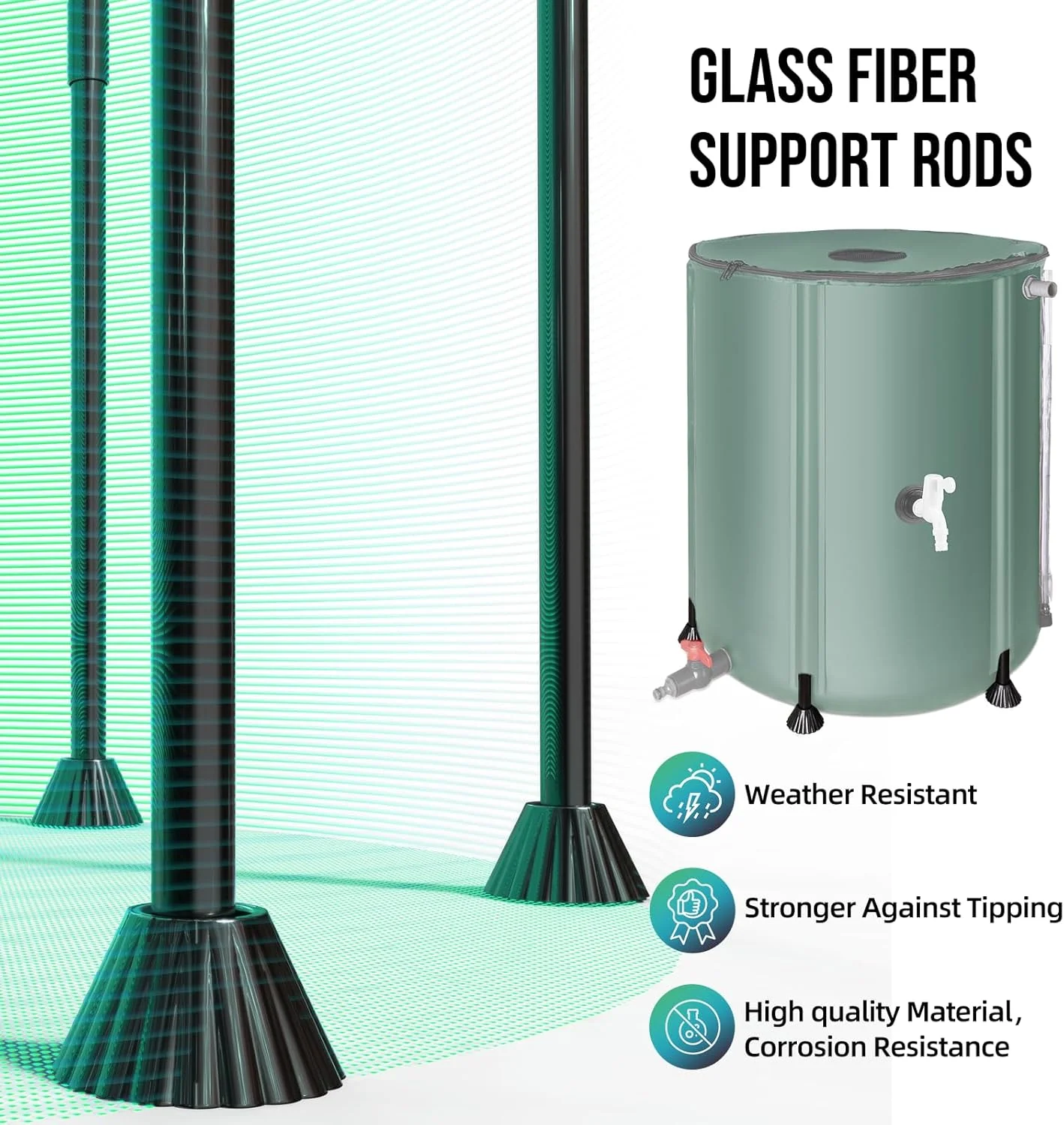 سیستم جمع آوری آب باران تاشو ماتالده - مخزن ذخیره آب قابل حمل 200 لیتری، سیستم جمع آوری آب باران تاشو، مخزن جمع آوری آب با فیلتر، شیرها و کیت سرریز