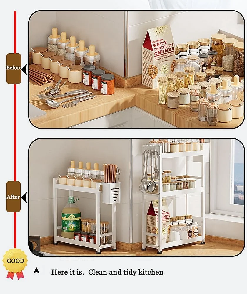 قفسه رومیزی آشپزخانه دو طبقه برای نگهداری قابلمه و ادویه، قفسه سازمان دهنده لوازم جانبی و ادویه جات فولادی کربنی دو لایه (سفید، دو طبقه) قفسه رومیزی آشپزخانه دو طبقه برای نگهداری قابلمه و ادویه، قفسه سازمان دهنده لوازم جانبی و ادویه جات فولادی کربنی دو لایه (سفید، دو طبقه)