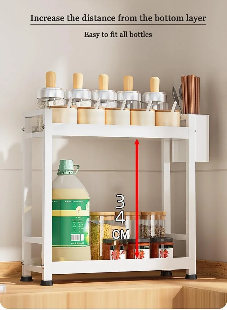 قفسه رومیزی آشپزخانه دو طبقه برای نگهداری قابلمه و ادویه، قفسه سازمان دهنده لوازم جانبی و ادویه جات فولادی کربنی دو لایه (سفید، دو طبقه) قفسه رومیزی آشپزخانه دو طبقه برای نگهداری قابلمه و ادویه، قفسه سازمان دهنده لوازم جانبی و ادویه جات فولادی کربنی دو لایه (سفید، دو طبقه)