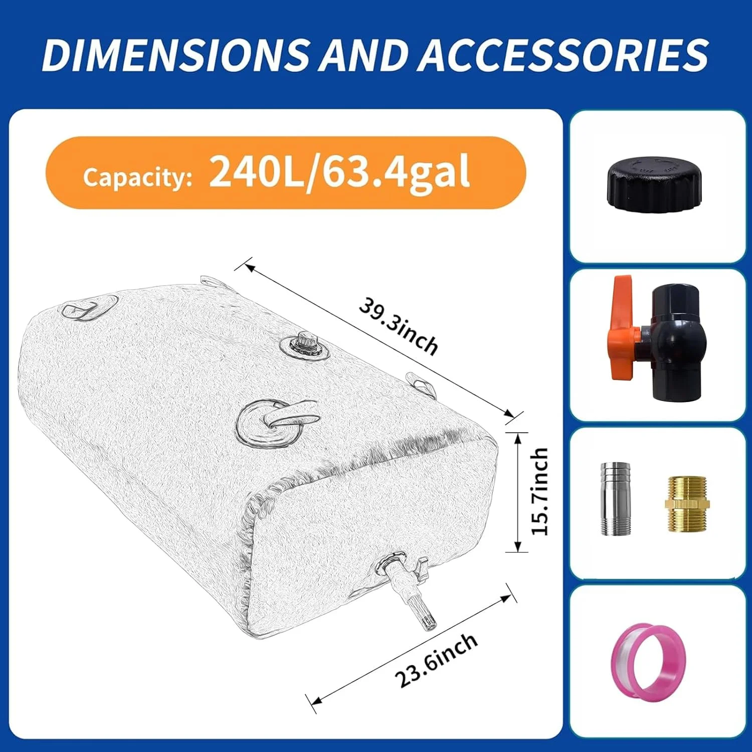 مخزن آب تاشو قابل حمل MXQMKL با ظرفیت 240 لیتر / 63.4 گالن، کیسه آب نرم با ظرفیت بزرگ، مقاوم در برابر خشکسالی، پیشگیری از آتش سوزی، آب اضطراری