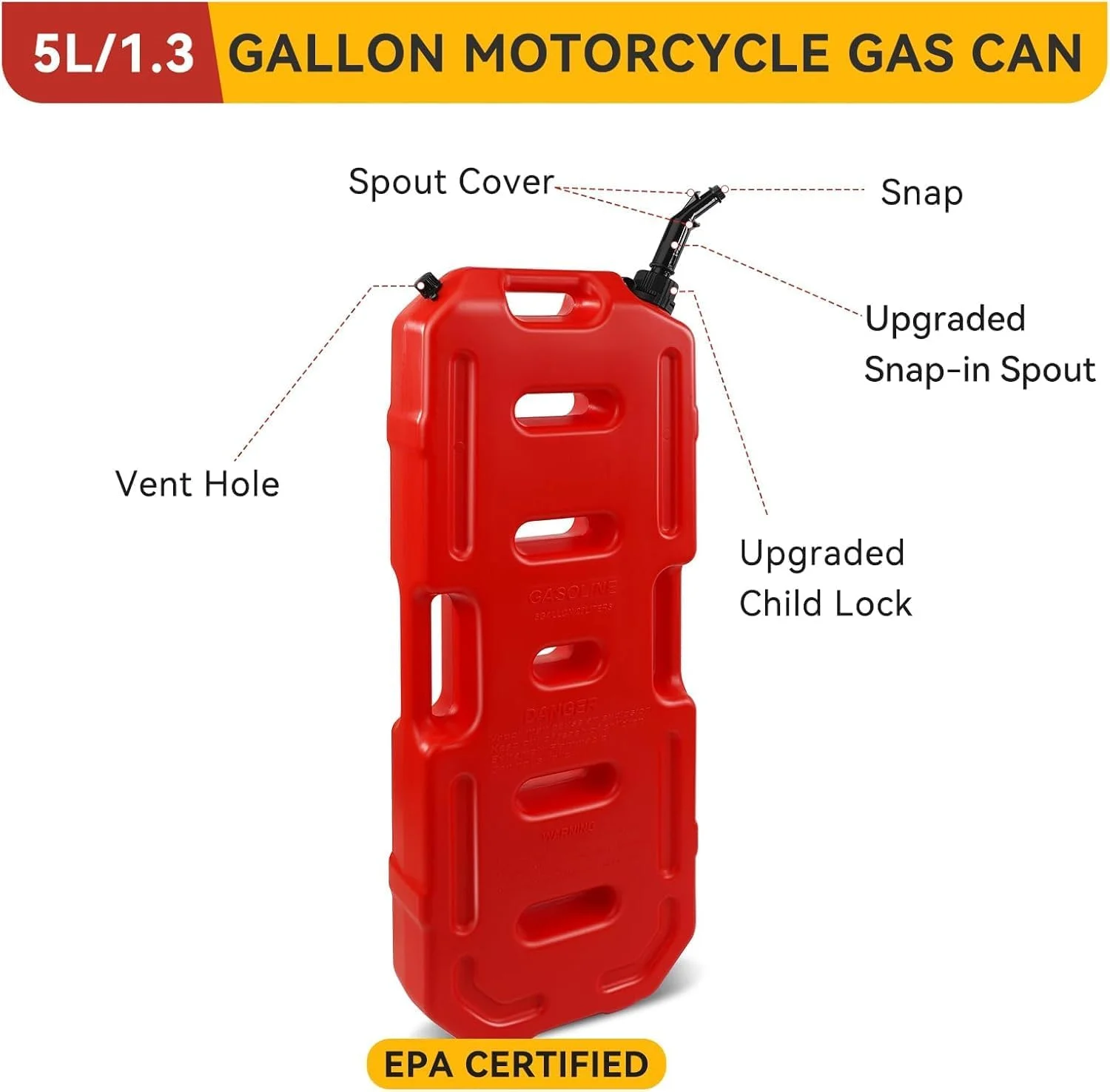 مخزن برای آب/بنزین/گازوئیل به همراه براکت نصب - مخزن پشتیبان اضطراری برای خودرو، موتورسیکلت، UTV، SUV، ATV، وسایل نقلیه آفرود - 20 لیتر / 5.28 گالن - قرمز