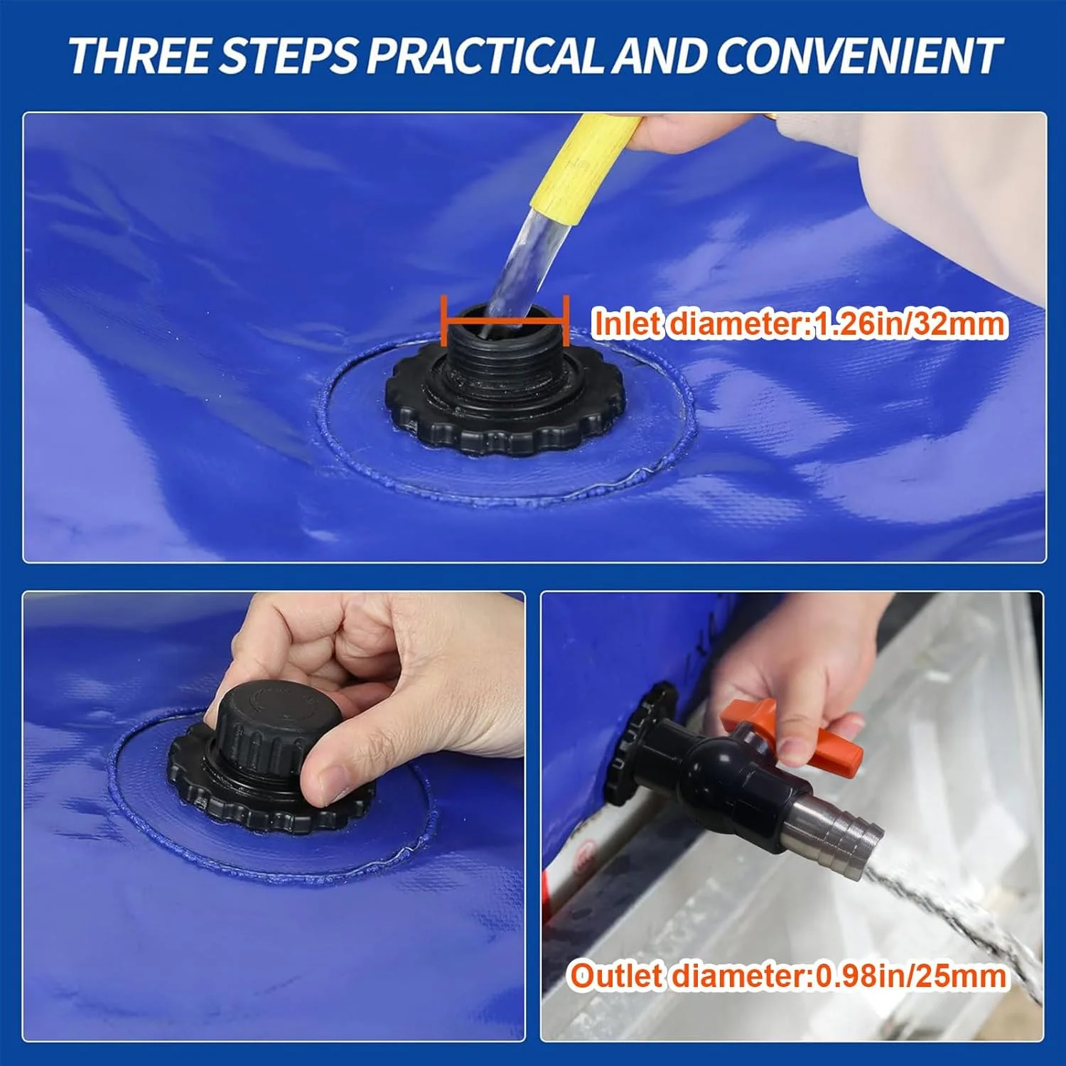 مخزن آب تاشو قابل حمل MXQMKL با ظرفیت 240 لیتر / 63.4 گالن، کیسه آب نرم با ظرفیت بزرگ، مقاوم در برابر خشکسالی، پیشگیری از آتش سوزی، آب اضطراری