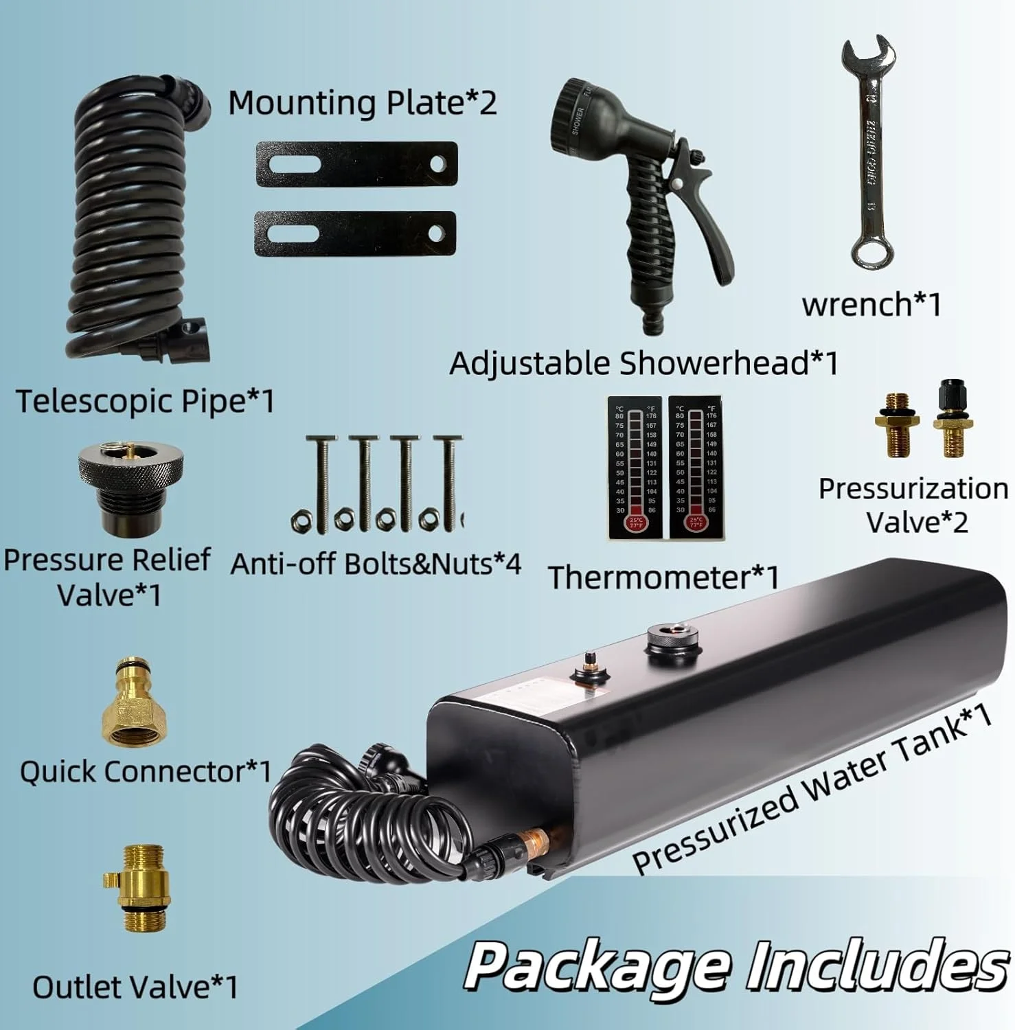 مخزن آب تحت فشار ارتقا یافته 17 لیتری برای دوش کمپینگ