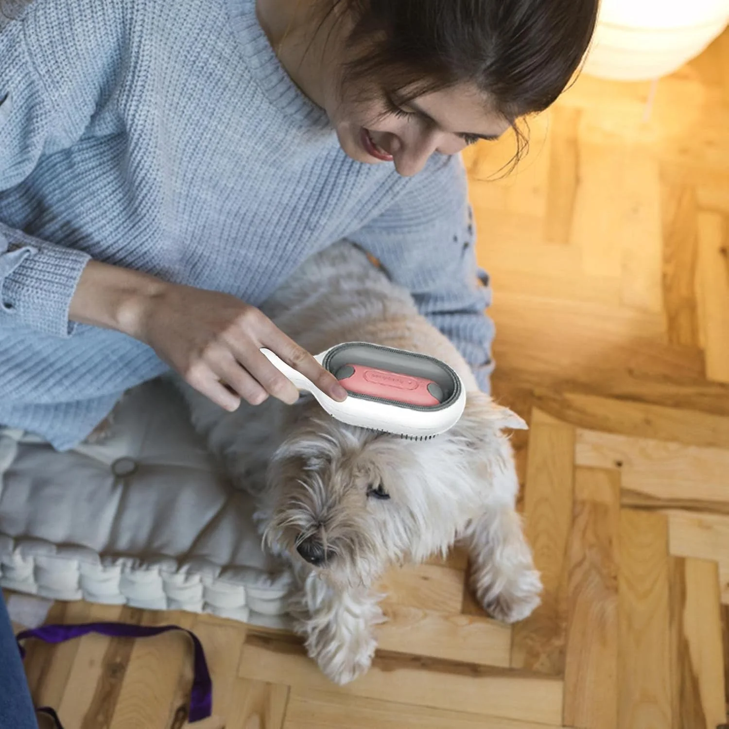 از بین برنده گره موی حیوانات خانگی، 4 در 1 - برس چند منظوره دو طرفه برای سگ ها با مخزن آب