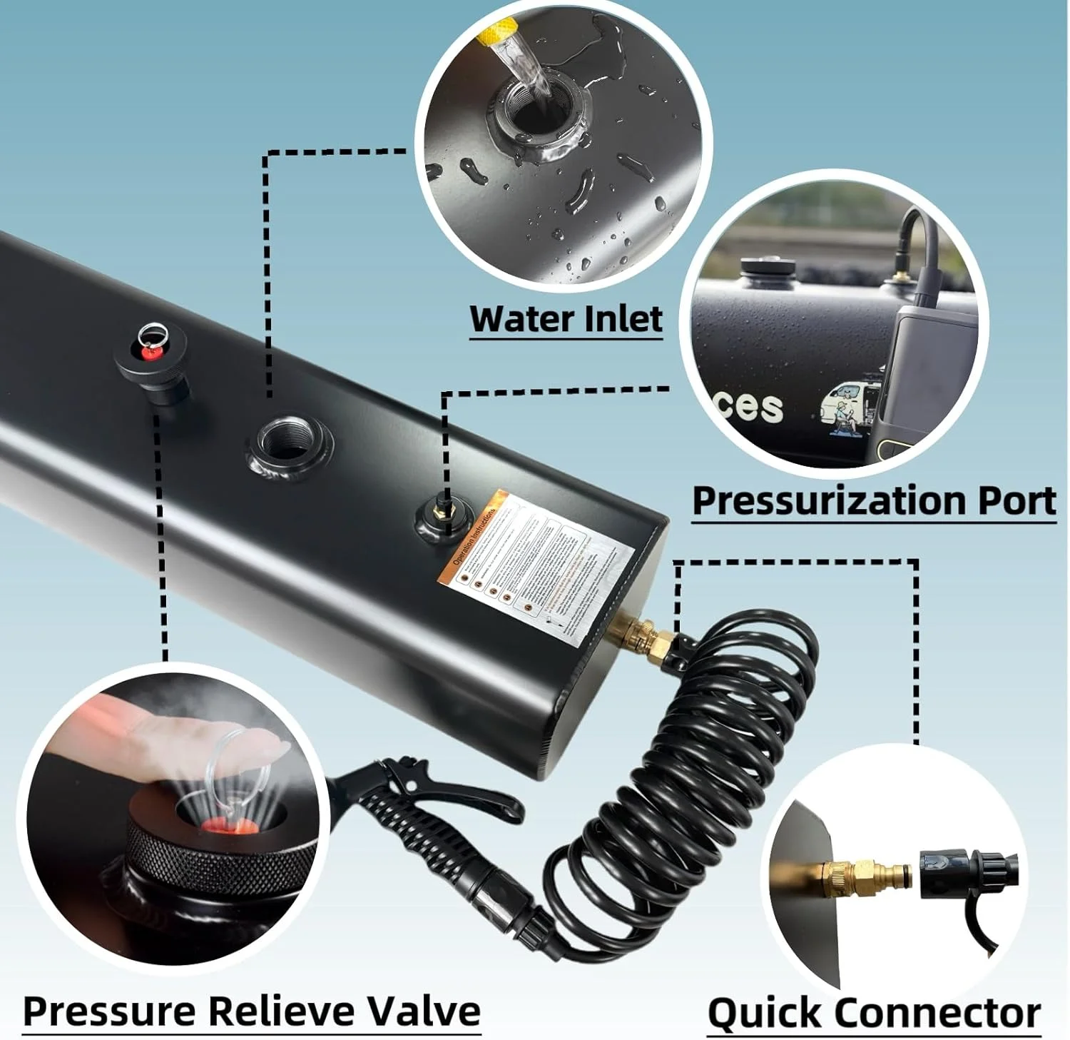 مخزن آب تحت فشار ارتقا یافته 17 لیتری برای دوش کمپینگ