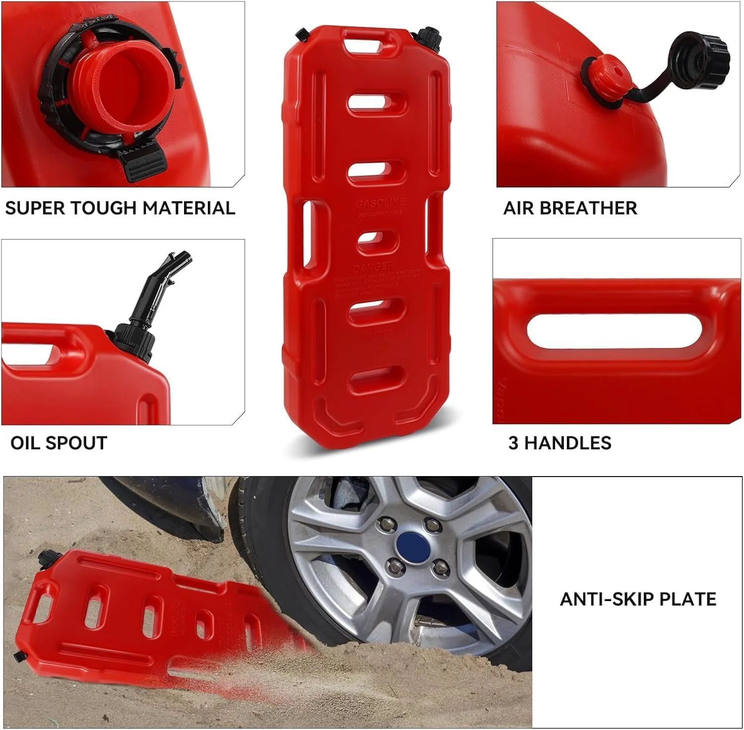مخزن برای آب/بنزین/گازوئیل به همراه براکت نصب - مخزن پشتیبان اضطراری برای خودرو، موتورسیکلت، UTV، SUV، ATV، وسایل نقلیه آفرود - 20 لیتر / 5.28 گالن - قرمز