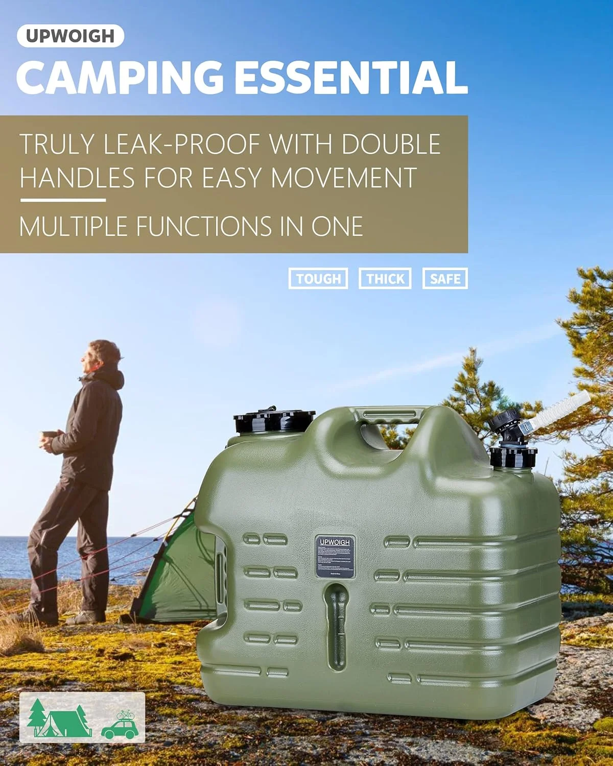 ظرف آب UPWOIGH، گالن بزرگ آب 25 لیتری، مخزن آب سبز ارتشی بدون نشتی، ظروف آب قابل حمل بدون BPA برای کمپینگ