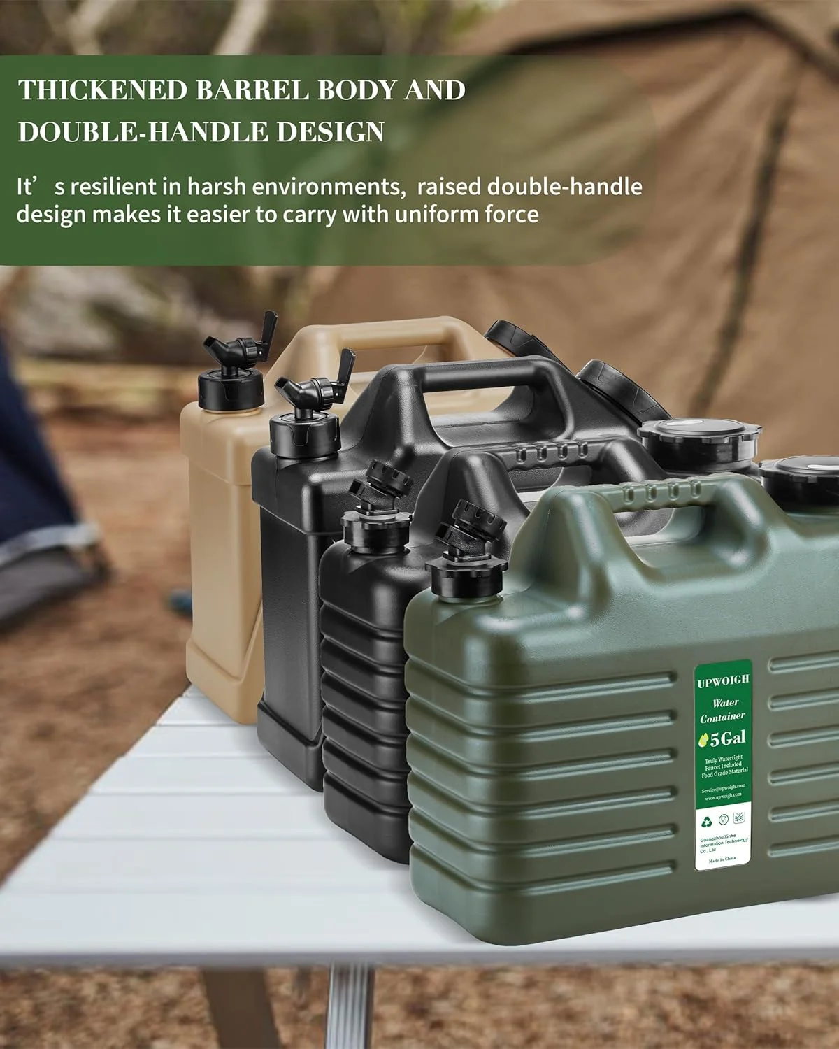 ظرف آب UPWOIGH، گالن بزرگ آب 25 لیتری، مخزن آب سبز ارتشی بدون نشتی، ظروف آب قابل حمل بدون BPA برای کمپینگ