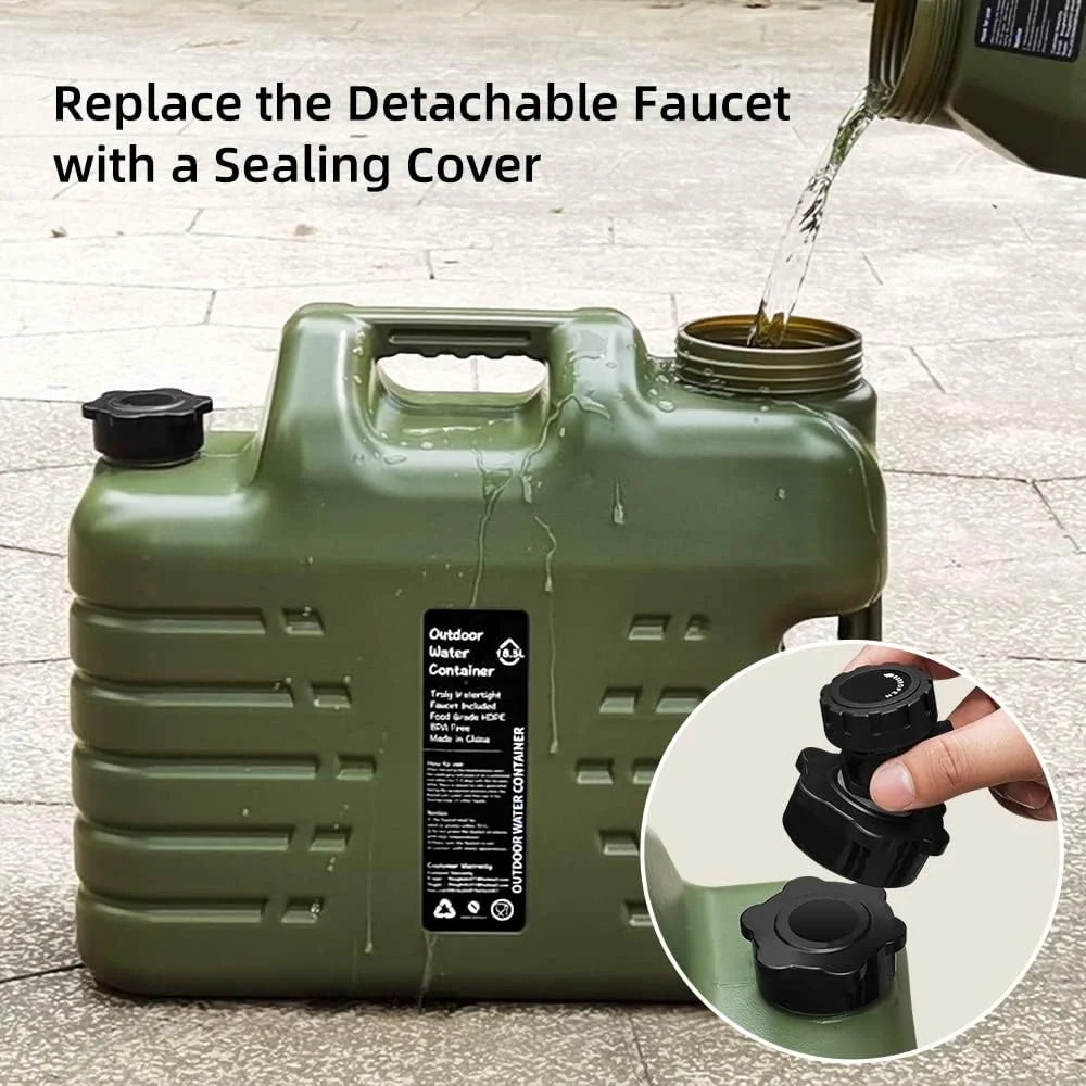 مخزن آب کمپینگ، تانکر ذخیره آب قابل حمل با شیر، سطل بزرگ سبز ارتشی 5 گالنی بدون BPA، مکعب آب اضطراری برای پیاده روی، تجهیزات باربیکیو، لوازم بقا، کیت قمقمه