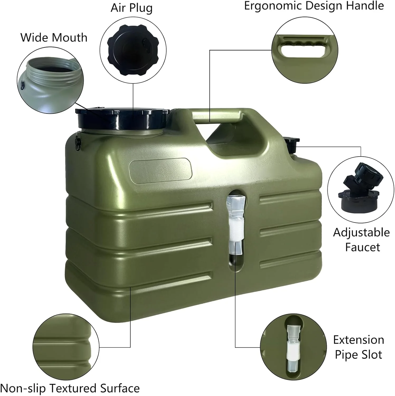 ظرف آب 3 گالنی با شیر، قمقمه آب کمپینگ قابل حمل، مخزن ذخیره آب بدون BPA برای کمپینگ، خودرو، ماشین، پیاده روی در فضای باز، پیک نیک، مواقع اضطراری