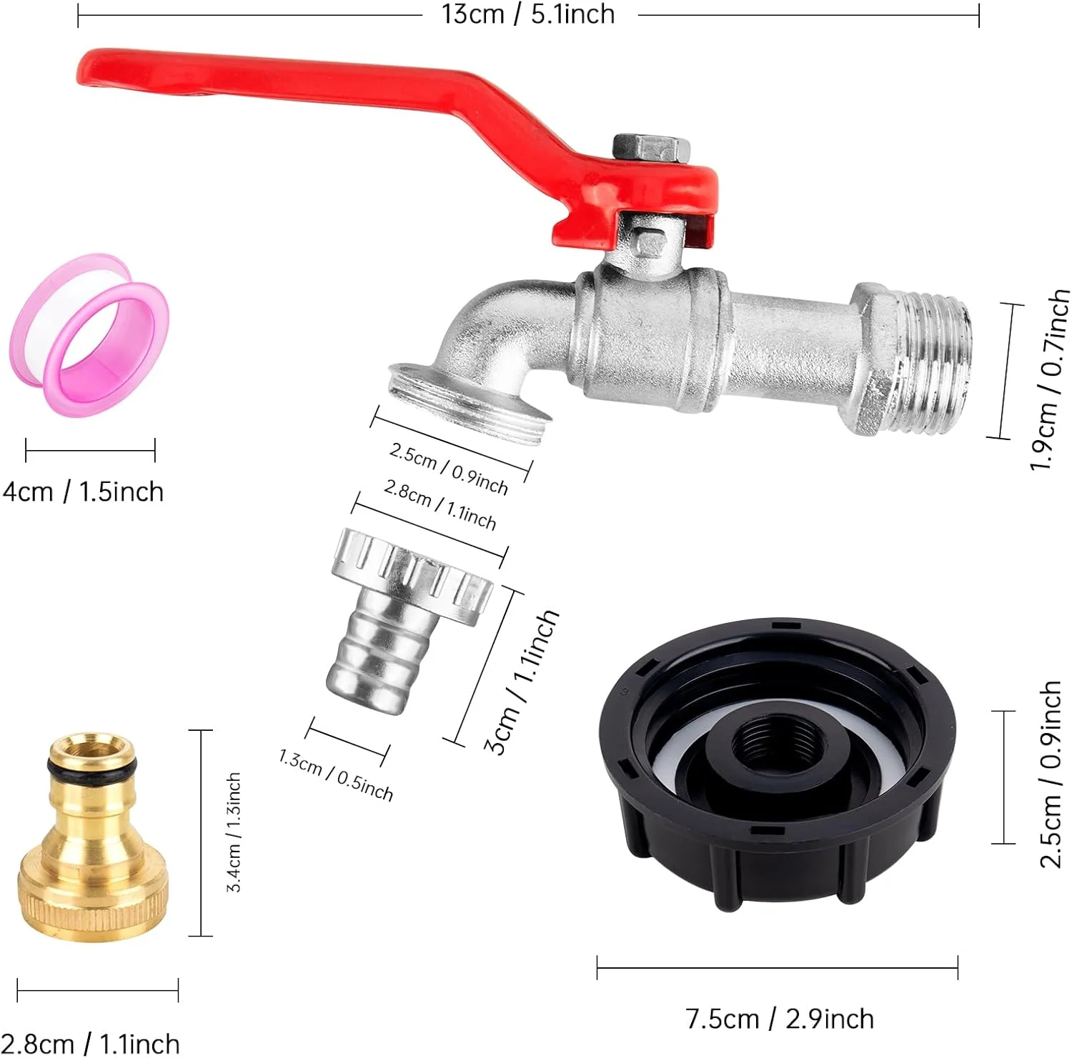اتصالات تانکر IBC برنجی ضد نشت XCDMJ 1/2 اینچ، آداپتور تانکر IBC، شیر تانکر IBC برای تانکر ذخیره آب S60x6، شیر آب، اتصال شلنگ باغ، قطعات اتصالات جایگزین شیر