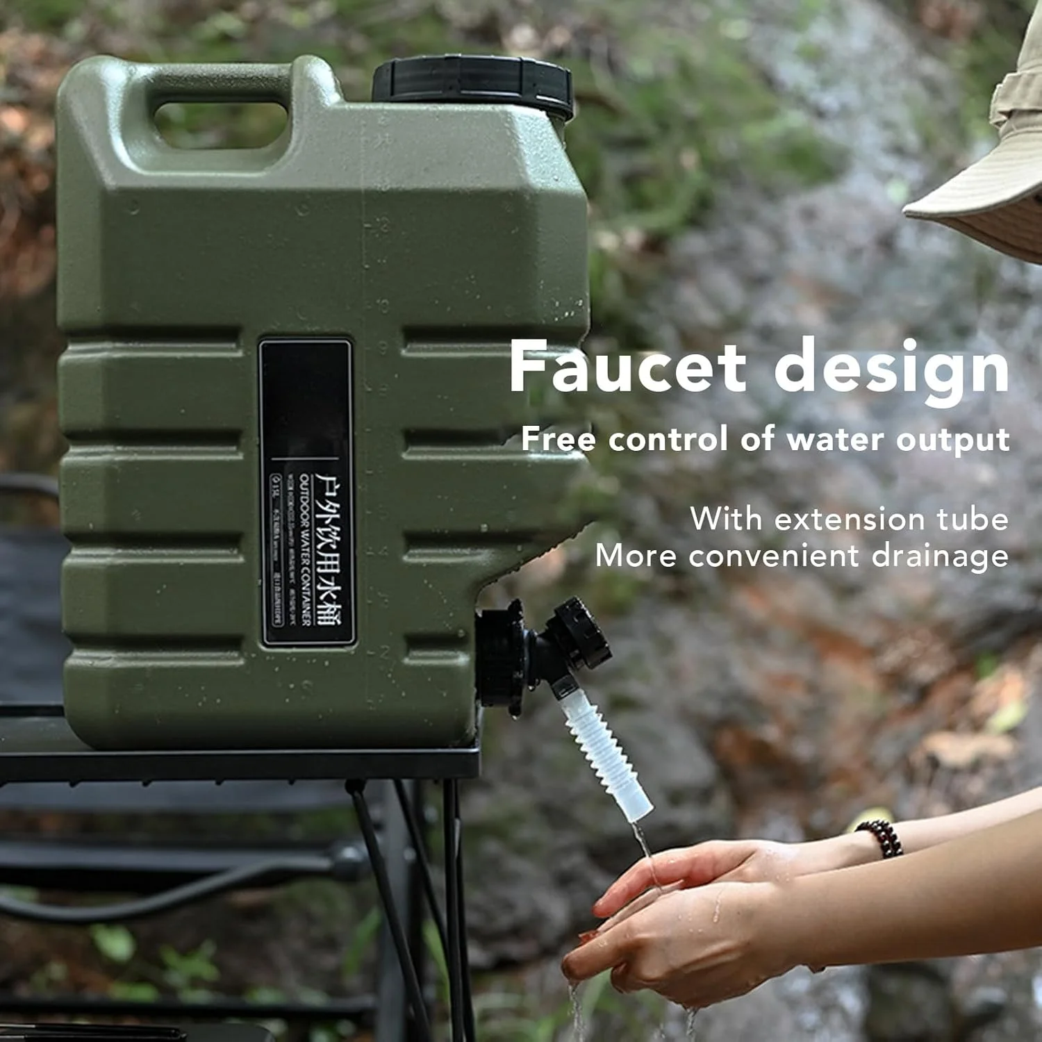 ظرف نگهداری آب زودو، مخزن آب 15 لیتری بدون BPA، ظرف آب قابل حمل با شیر، لوازم بقا مخزن آب در فضای باز برای کمپینگ، پیاده روی، پیک نیک، شرایط اضطراری، سبز ارتشی