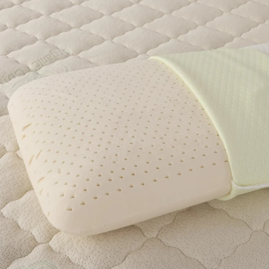 بالش لاتکس طبیعی 100% تایید شده DREAMZEE با پارچه زیپ دار آلوئه ورا برای خواب پهلو و شکم، بالش تخت ارگانیک سایز استاندارد 60x40 سانتی متر - همراه با روکش بالش ارگانیک (بسته 1 عددی)