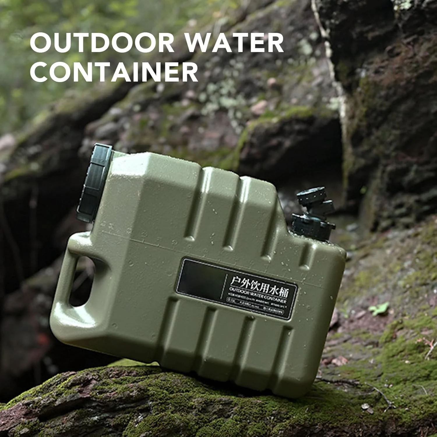 ظرف نگهداری آب زودو، مخزن آب 15 لیتری بدون BPA، ظرف آب قابل حمل با شیر، لوازم بقا مخزن آب در فضای باز برای کمپینگ، پیاده روی، پیک نیک، شرایط اضطراری، سبز ارتشی