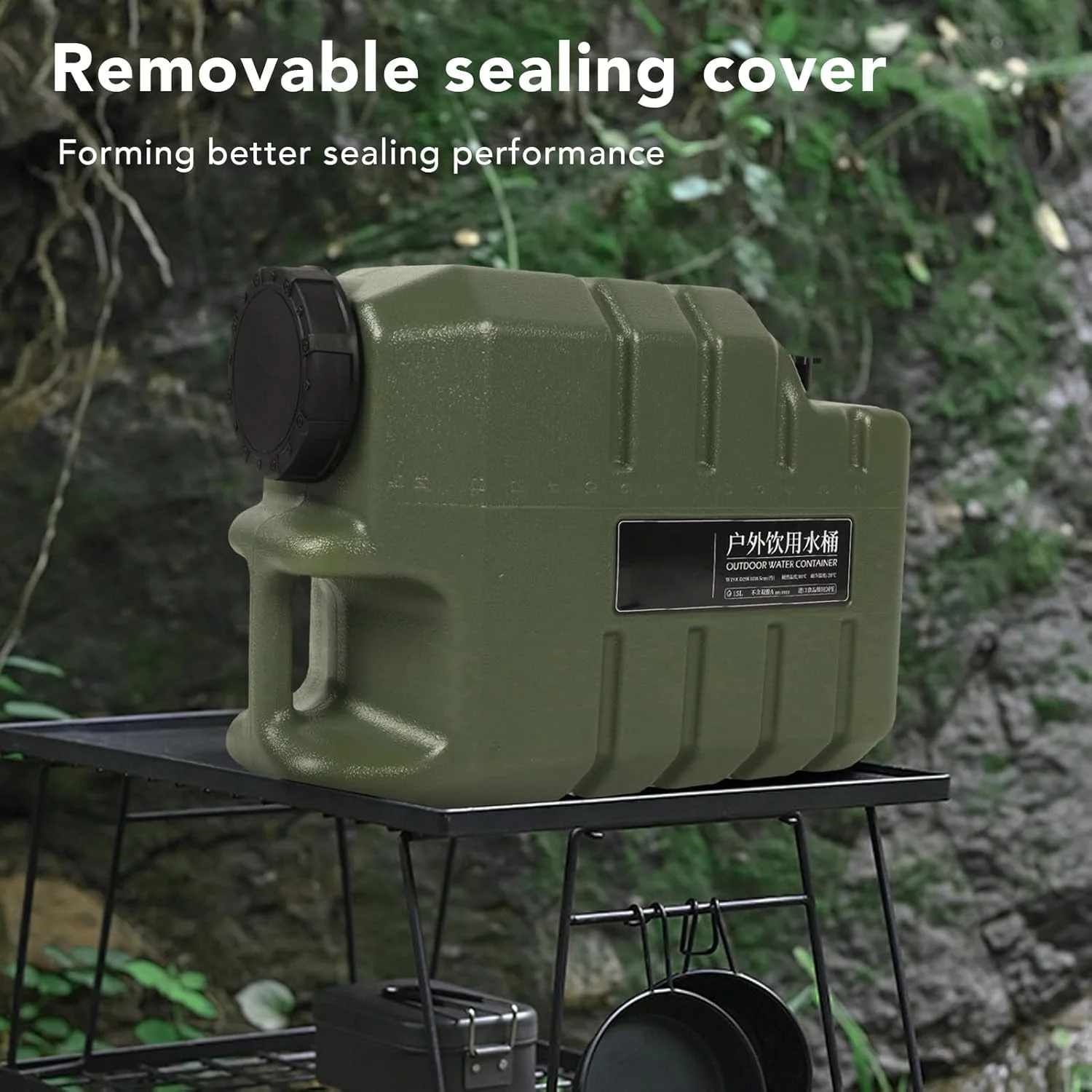 ظرف نگهداری آب زودو، مخزن آب 15 لیتری بدون BPA، ظرف آب قابل حمل با شیر، لوازم بقا مخزن آب در فضای باز برای کمپینگ، پیاده روی، پیک نیک، شرایط اضطراری، سبز ارتشی