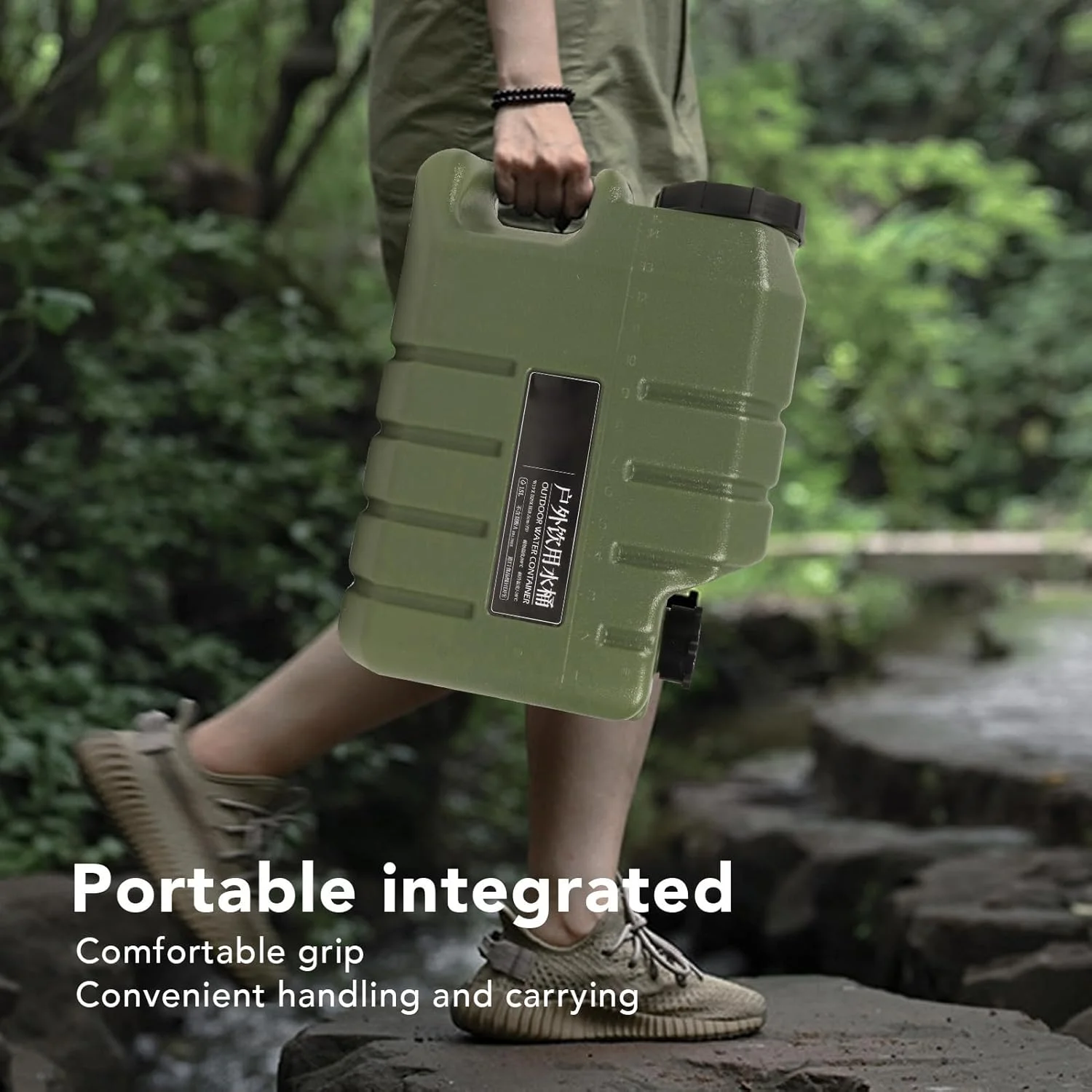 ظرف نگهداری آب زودو، مخزن آب 15 لیتری بدون BPA، ظرف آب قابل حمل با شیر، لوازم بقا مخزن آب در فضای باز برای کمپینگ، پیاده روی، پیک نیک، شرایط اضطراری، سبز ارتشی
