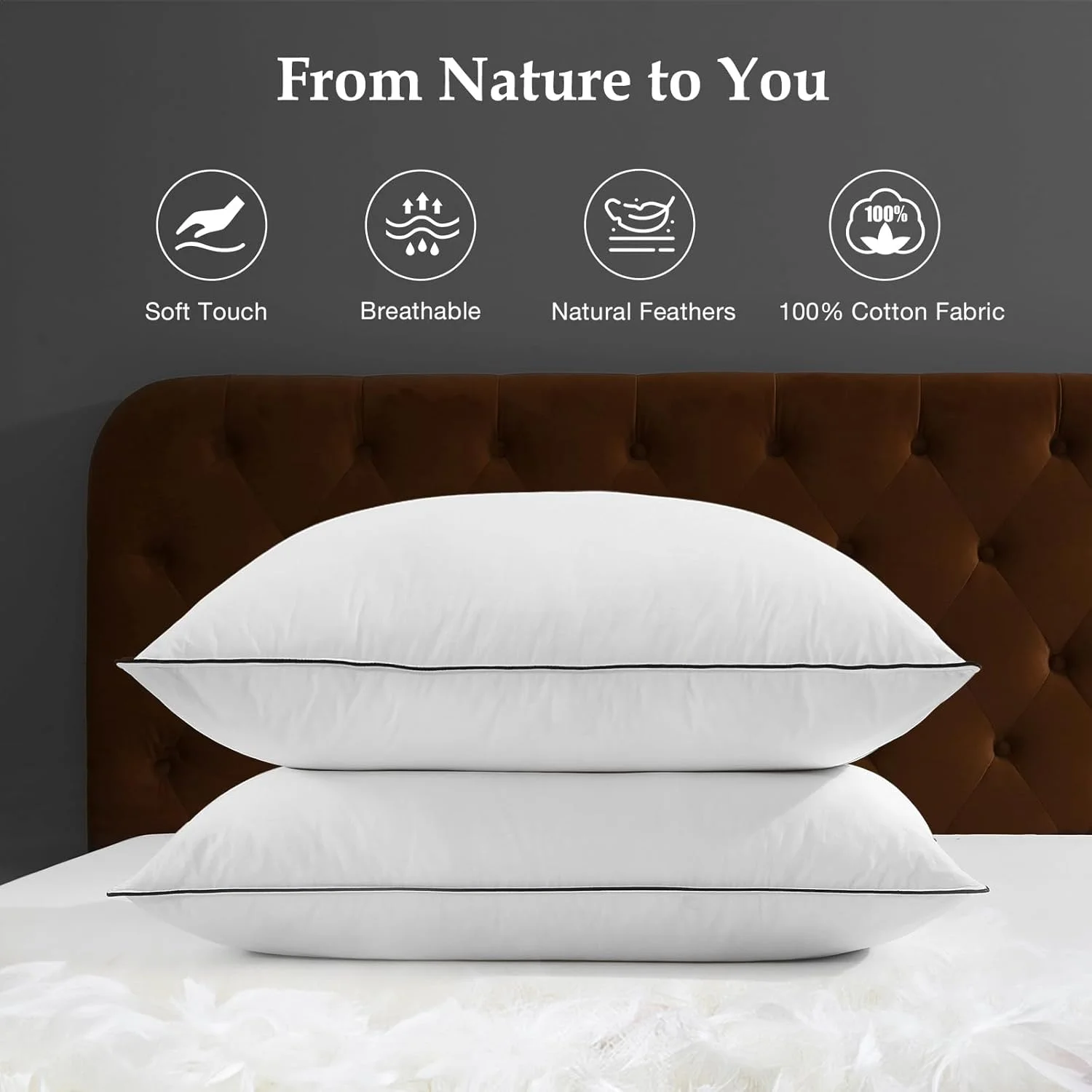 بالش پر DWR سایز 40 در 80 سانتی متر، ست 2 عددی، بالش پر با ساختار سه محفظه، بالش پر غاز با کیفیت و پارچه 100% پنبه ارگانیک، بسیار راحت، نرم و پشتیبان، بالش 40 در 80 سانتی متر