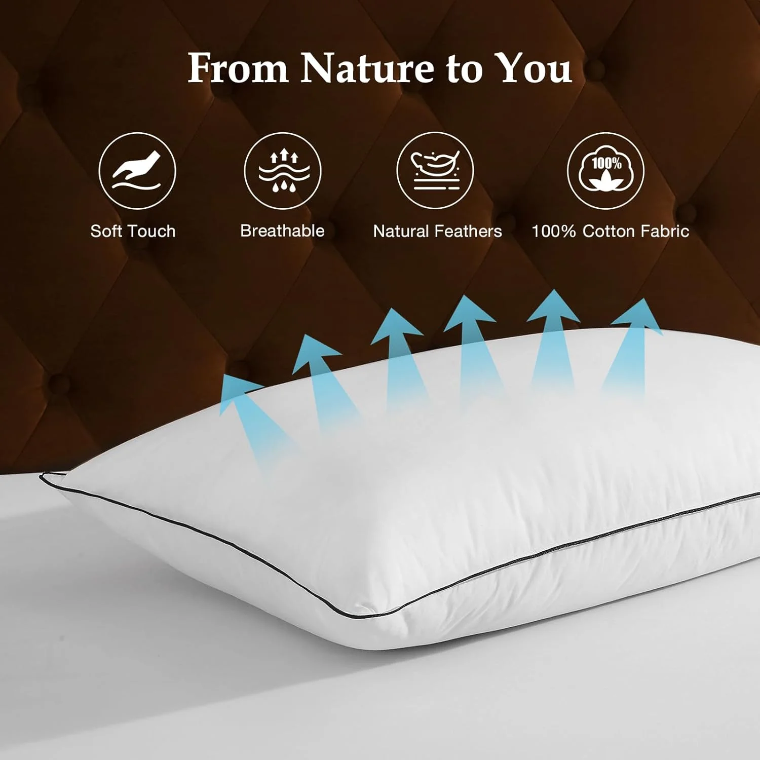 بالش پر DWR سایز 40 در 80 سانتی متر، ست 2 عددی، بالش پر با ساختار سه محفظه، بالش پر غاز با کیفیت و پارچه 100% پنبه ارگانیک، بسیار راحت، نرم و پشتیبان، بالش 40 در 80 سانتی متر