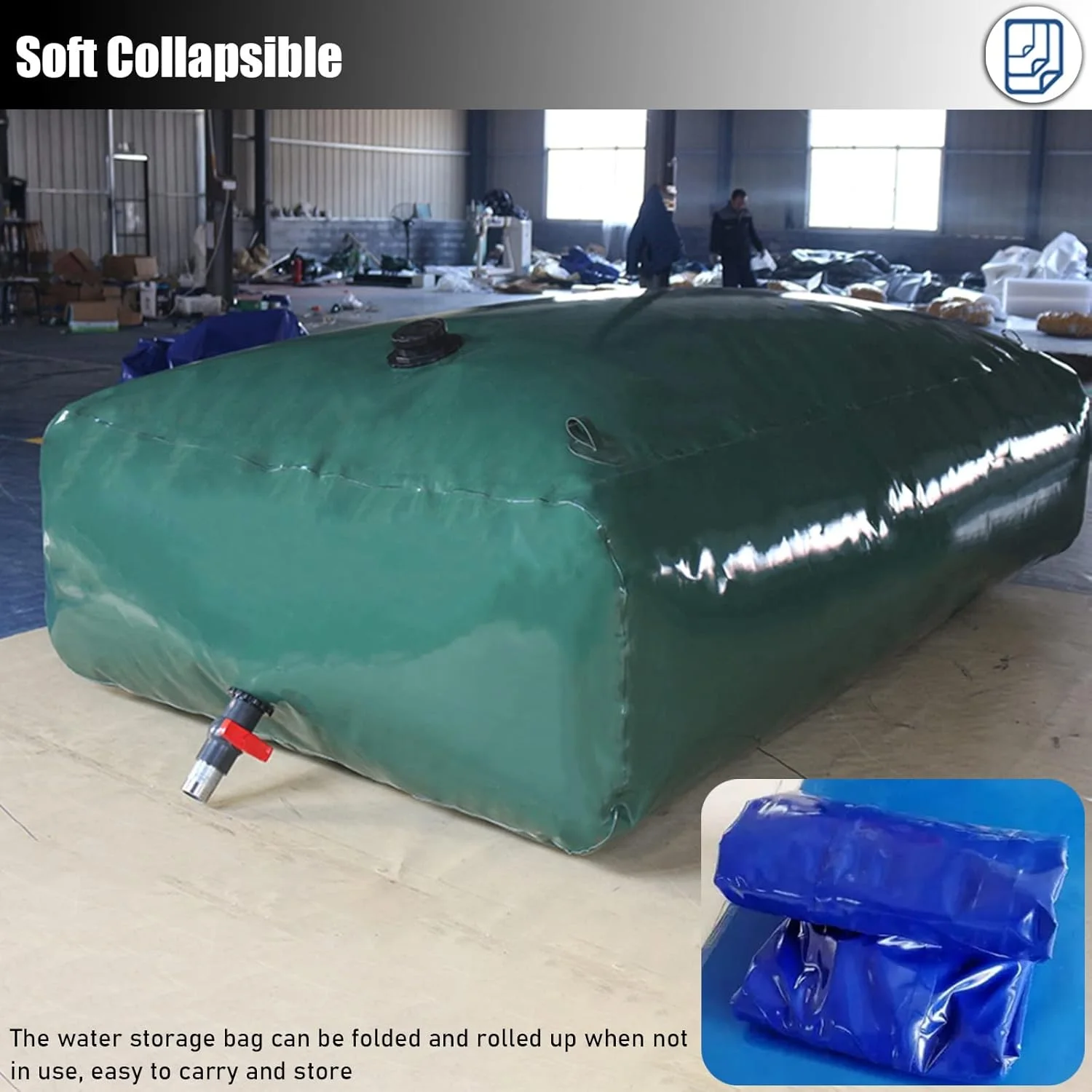 مخزن آب سبز با ظرفیت بسیار بزرگ برای سفرهای کوتاه کمپینگ، آبیاری باغ، مخزن آب تاشو و قابل حمل (اندازه: 1.5x1x0.5 متر / 750 لیتر / 198 گالن)