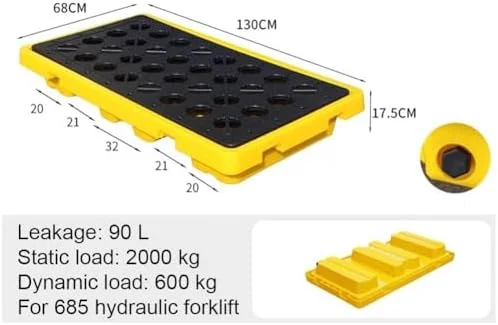 پالت مهار نشت بشکه، سینی نشت مخزن روغن، پلتفرم نشت ماژولار بشکه 1 عددی، سینی پلی اتیلن صنعتی، پالت مهار نشت برای انبار گاراژ، زرد - 90 لیتر