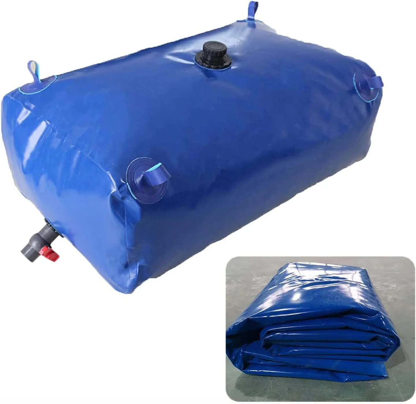 مخازن ذخیره آب تاشو، مخزن آب تاشو Flexitank، مخزن بزرگ در فضای باز با شیر روشن/خاموش و شیر آب، برای باغبانی، ساخت و ساز، مزرعه، اسب سواری، 5000 لیتر