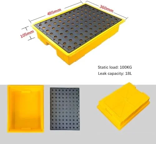 پالت نگهداری و مهار نشت بشکه، سینی پلی اتیلنی ضد نشت و ماژولار برای جلوگیری از نشت روغن و مواد شیمیایی در انبارها، کارخانه ها و گاراژها