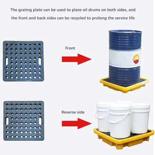 سینی نشت گیر بشکه، سینی نشت روغن، سکوی نشت گیر، سکوی ضد لغزش، سکوی ماژولار پلی اتیلنی برای کارخانه، انبار، گاراژ و مصارف صنعتی، 125x65x17 سانتی متر