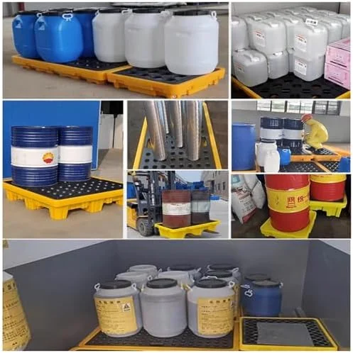 سکوی مهار نشت ماژولار برای مصارف صنعتی، سینی ضد نشت برای بشکه و مخزن روغن، ساختار پلی اتیلنی بادوام برای ایمنی مواد خطرناک، 66x66x15 سانتی متر