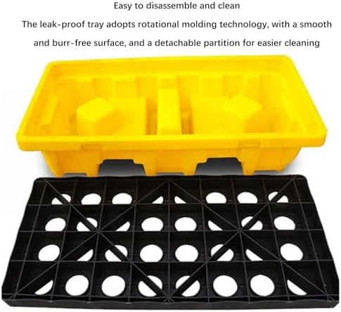 پالت نگهداری و مهار نشت بشکه، سینی پلی اتیلنی ضد نشت و ماژولار برای جلوگیری از نشت روغن و مواد شیمیایی در انبارها، کارخانه ها و گاراژها