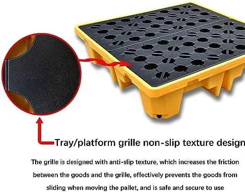 پالت نگهداری و مهار نشت بشکه، سینی ضد نشت ماژولار با خروجی تخلیه برای مخزن روغن و نگهداری مواد شیمیایی، سکوی پلی اتیلنی قابل انباشت، 68x68x15 سانتی متر