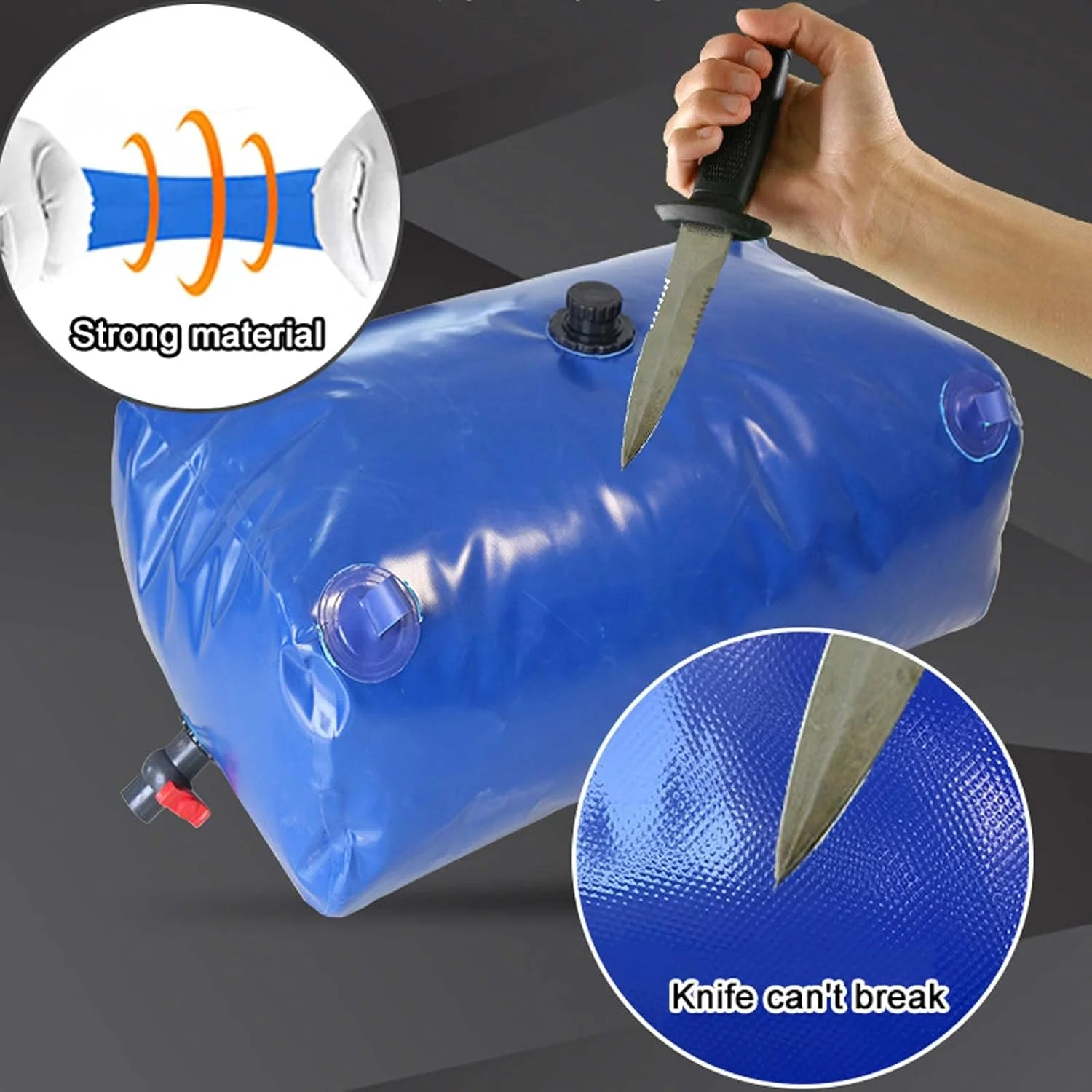 مخزن ذخیره آب تاشو، کیسه آب تاشو انعطاف پذیر، مخزن بزرگ در فضای باز با شیر روشن/خاموش و شیر آب، برای باغبانی، ساخت و ساز، مزرعه، اسب سواری، 200 لیتر