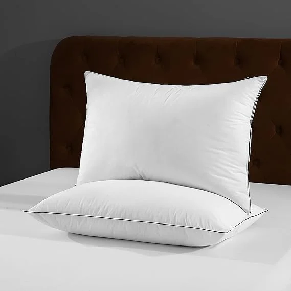 بالش پر غاز سایز کوئین، ست 2 عددی - بالش های نرم هتلی برای خواب، روکش پنبه ای لطیف با تراکم 600، پشتیبانی عالی برای حالت خوابیدن به پشت، شکم و پهلو (سایز کوئین 50x75 سانتی متر)