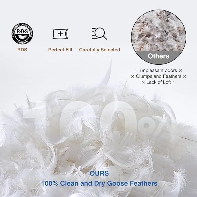 بالش پر غاز سایز کوئین، یک عدد - بالش های نرم هتلی برای خواب، روکش پنبه ای لطیف با تراکم 600، پشتیبانی نرم برای حالت خوابیدن به پشت، شکم و پهلو (سایز کوئین 50x75 سانتی متر)