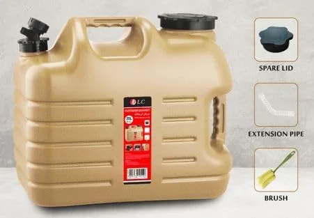 ظرف آب 25 لیتری قابل حمل Fipka با شیر، طلایی، مستطیلی، بدون BPA، جنس پلی اتیلن (PE)، مناسب کمپینگ، پیک نیک، پیاده روی، آمادگی در شرایط اضطراری، DLC-37325