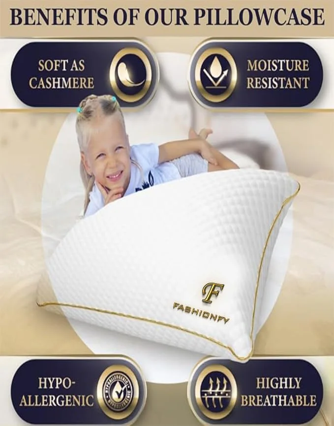 بالش فوم خرد شده FASHIONFY®، بالش تخت خواب برای خواب، 40x60 سانتی متر بالش لوکس هتل با فوم ژل خنک کننده برای خواب پهلو و پشت (استاندارد/کویین)