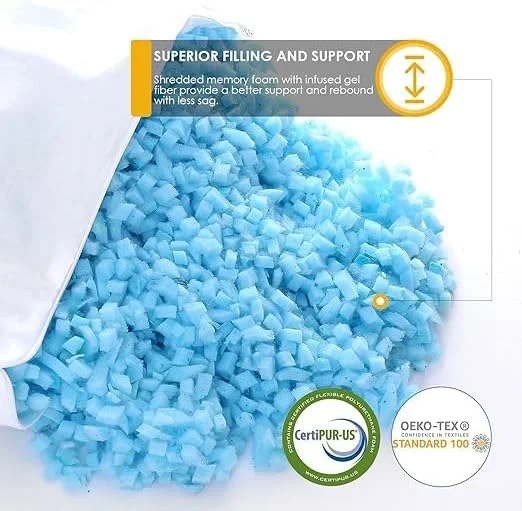 بالش فوم خرد شده، بالش تخت خواب برای خوابیدن، 2 عدد بالش هتلی لوکس، بالش فوم ژل خنک کننده، بالش با ارتفاع قابل تنظیم برای پهلو و پشت خواب ها (سایز کینگ 50x76 سانتی متر، سفید)