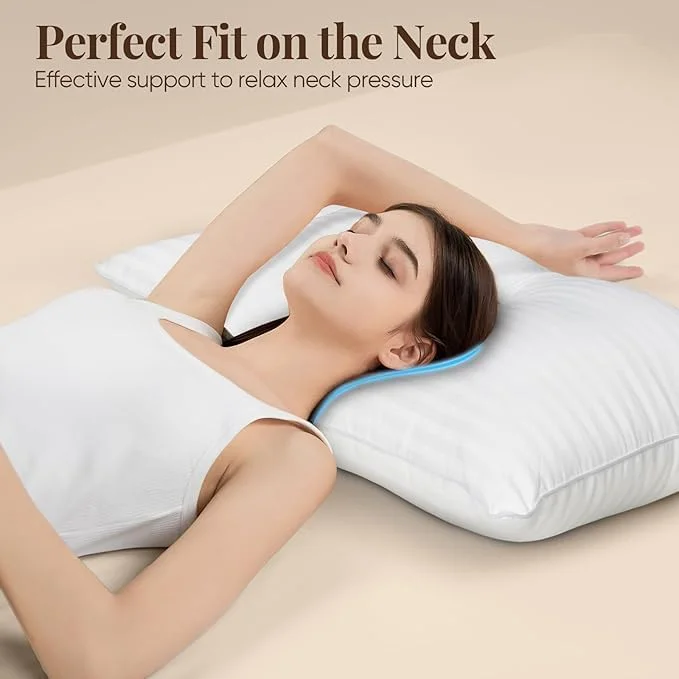 بالش‌های هتلی FASHIONFY® برای خواب، ست 2 عددی سایز کویین 50x75 سانتی‌متر، بالش‌های تخت خواب برای خواب، بالش‌های خنک‌کننده جایگزین، بالش‌های نرم و پشتیبان برای افرادی که به پشت و پهلو می‌خوابند (کویین 50x75 سانتی‌متر)