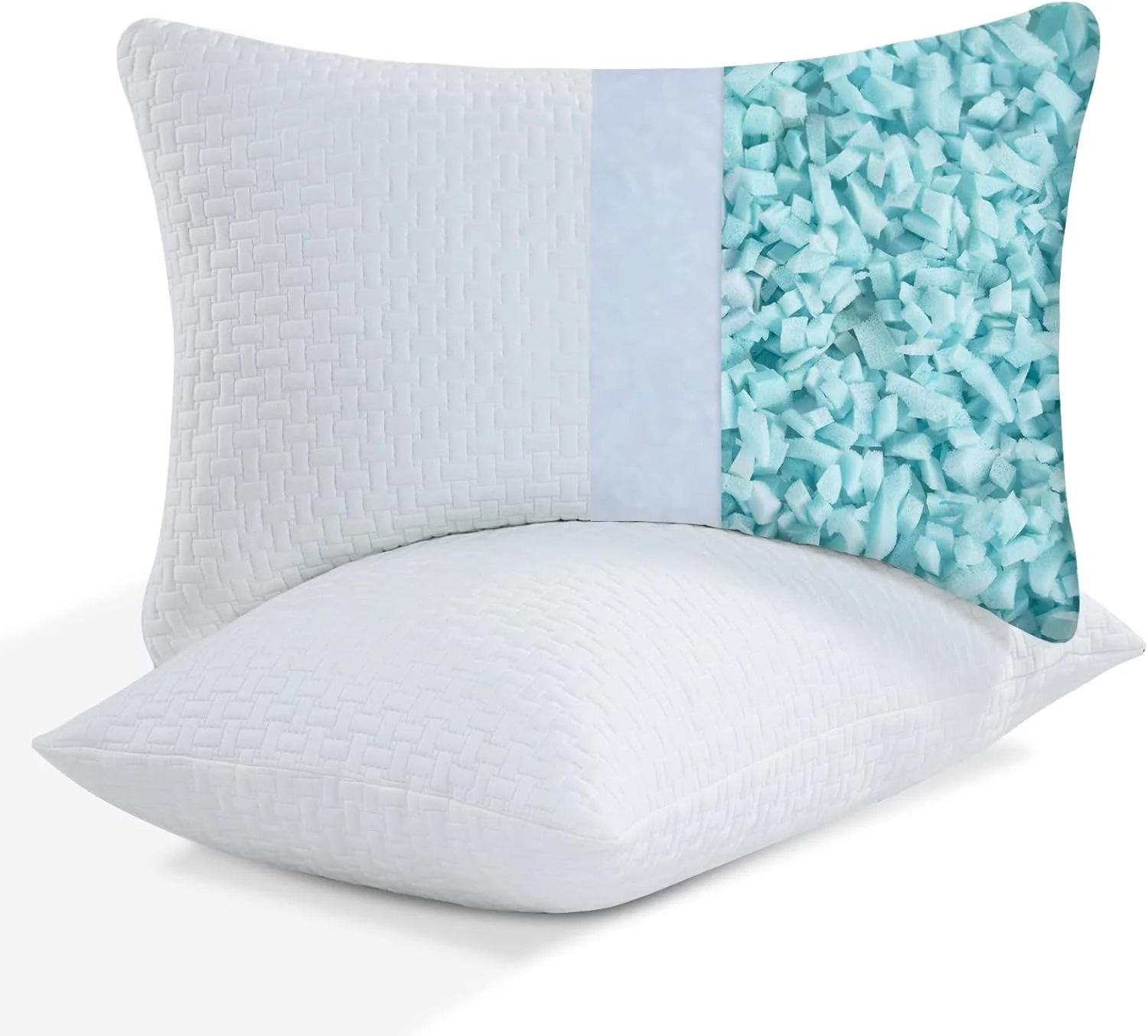 بالش های تخت بامبو HOMBYS بسیار سفت برای خواب، بالش های فوم حافظه خرد شده سایز کوئین، مجموعه 2 عددی، بالش خنک کننده قابل تنظیم برای خوابندگان پهلو، پشت، شکم با روکش قابل جابجایی