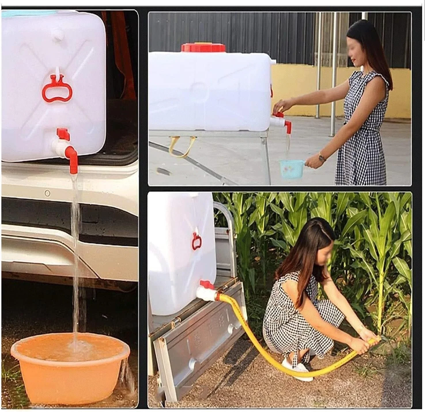 مخزن آب IJHGH پلاستیکی ضخیم در ابعاد 25/45/80/110/160 لیتری، مخزن ذخیره آب افقی، سطل ذخیره سازی مستطیلی با درب، مخزن آب قابل حمل برای کمپینگ، مسافرت و استفاده در خودرو